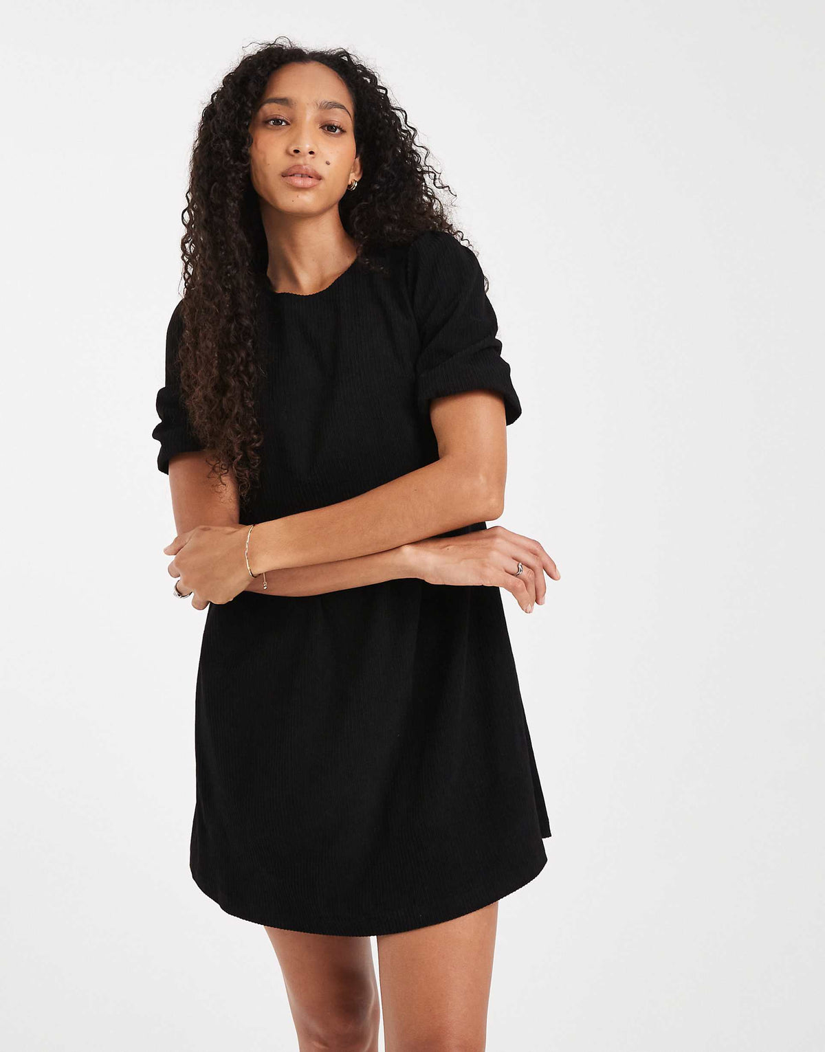 Threadbare cord short sleeve mini dress in black