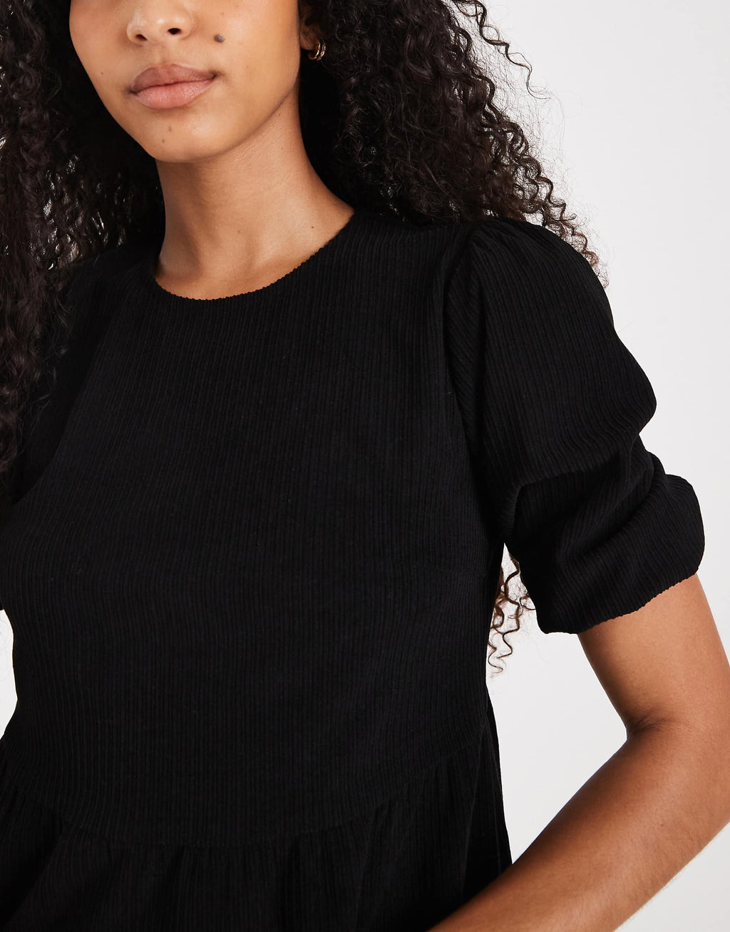 Threadbare cord short sleeve mini dress in black