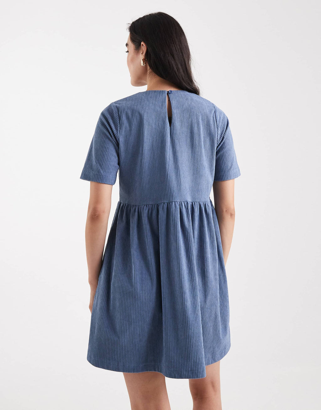 Threadbare cotton cord short sleeve mini dress in blue