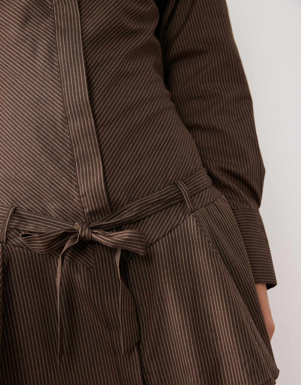 ASOS DESIGN multi tie mini shirt dress with godet skirt in chocolate stripes