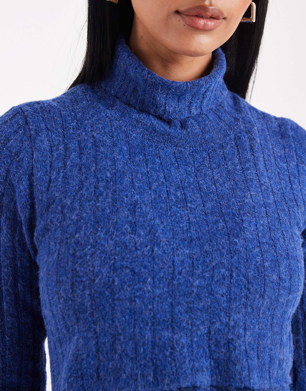 Mamalicious Maternity soft knit ribbed midi dress with nursing function in blue melange