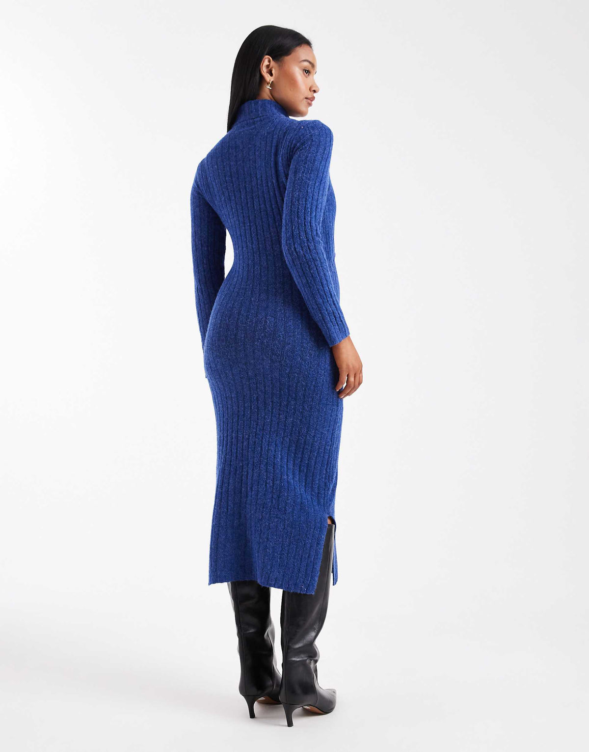 Mamalicious Maternity soft knit ribbed midi dress with nursing function in blue melange