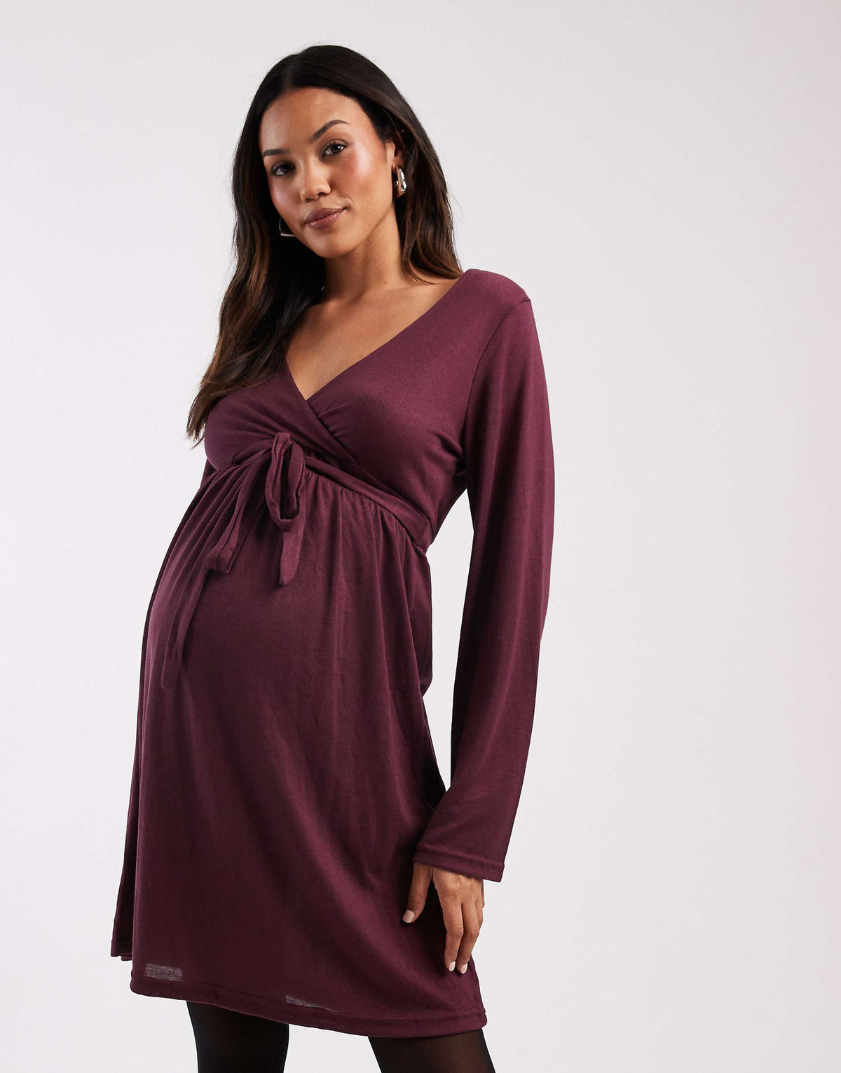 Mamalicious Maternity soft jersey nursing friendly wrap detail dress in burgundy
