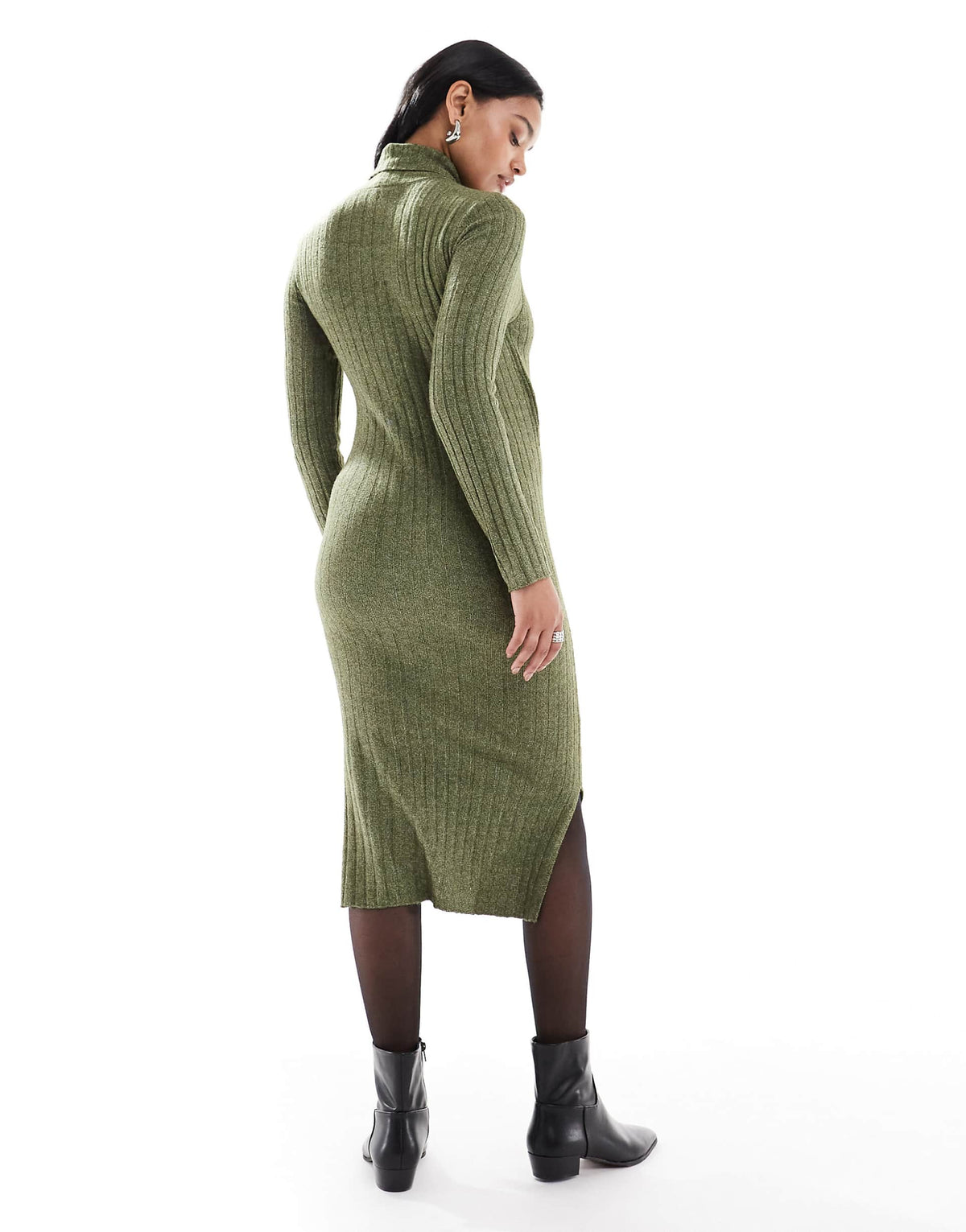 Mamalicious Maternity soft knit ribbed midi dress with nursing function in khaki melange