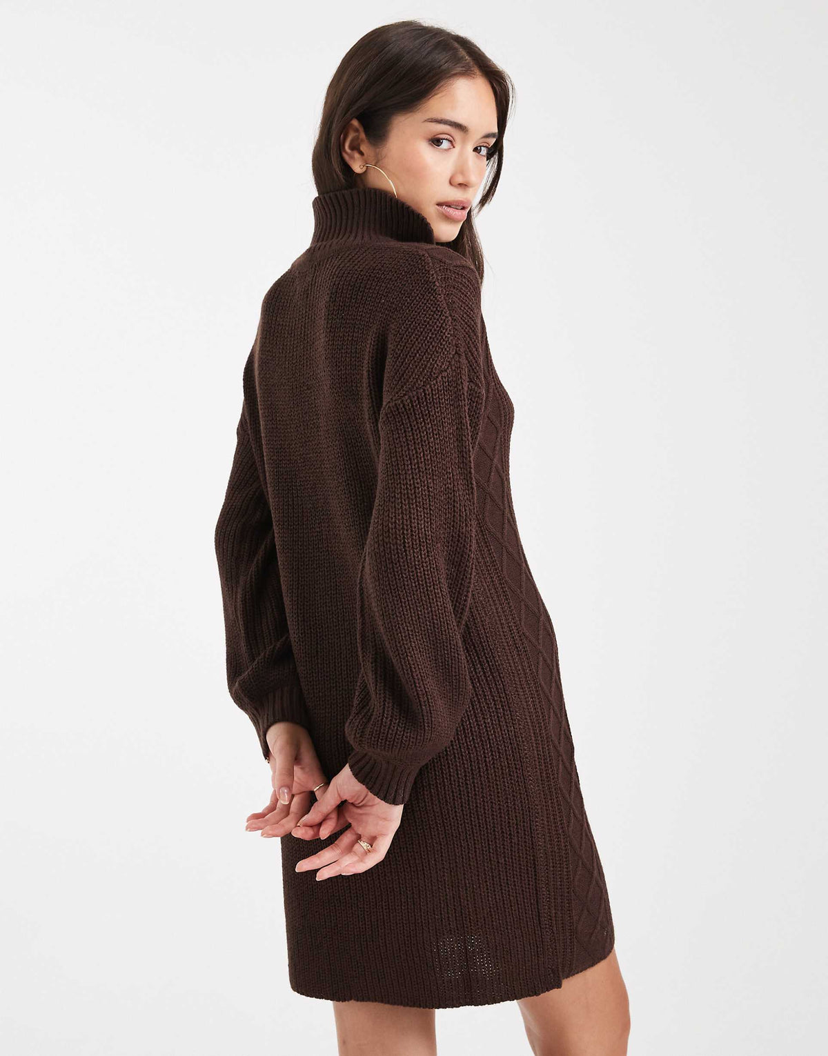 Wednesday's Girl v-neck collared sweater dress in dark brown