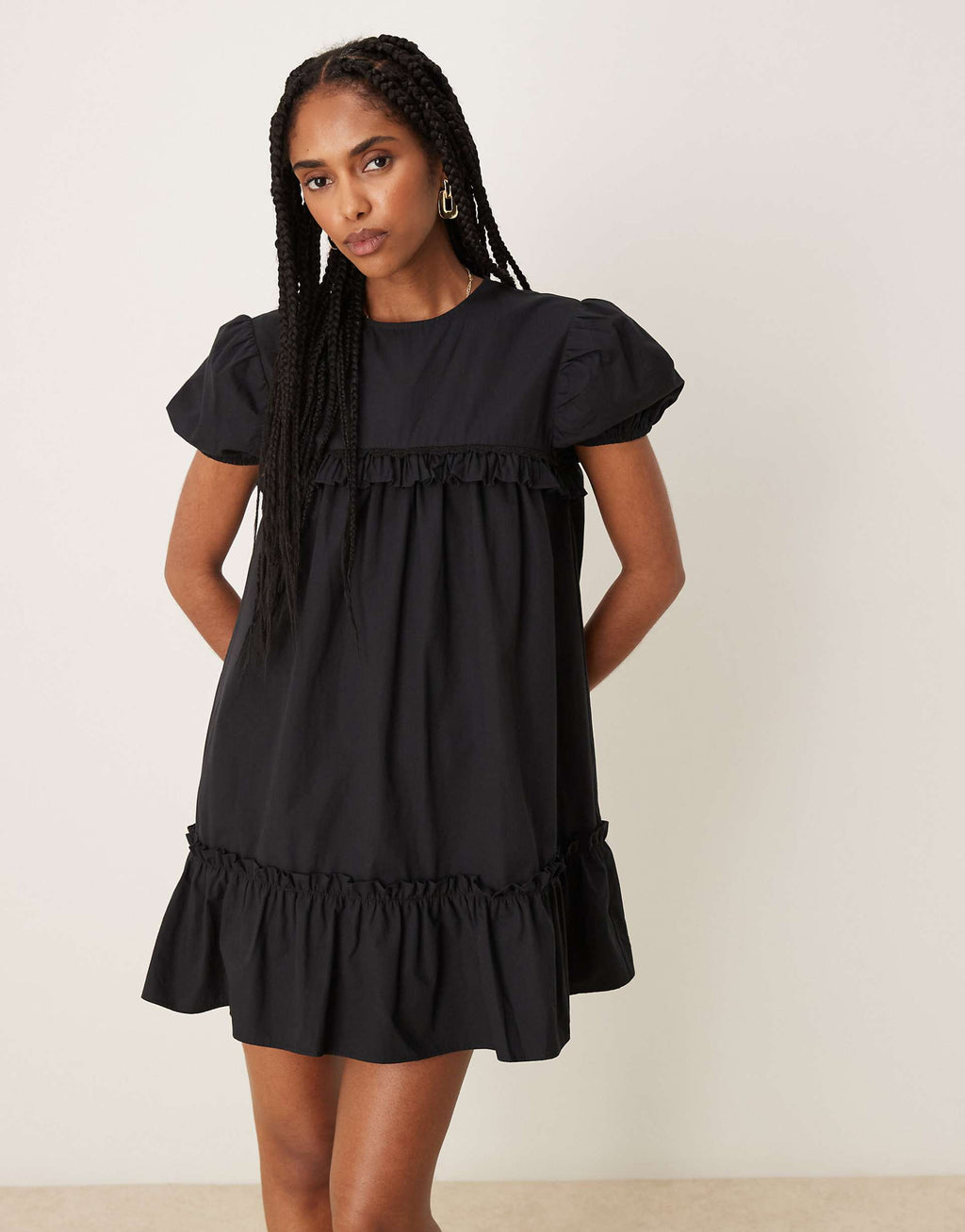 ASOS DESIGN peplum hem poplin mini dress in black