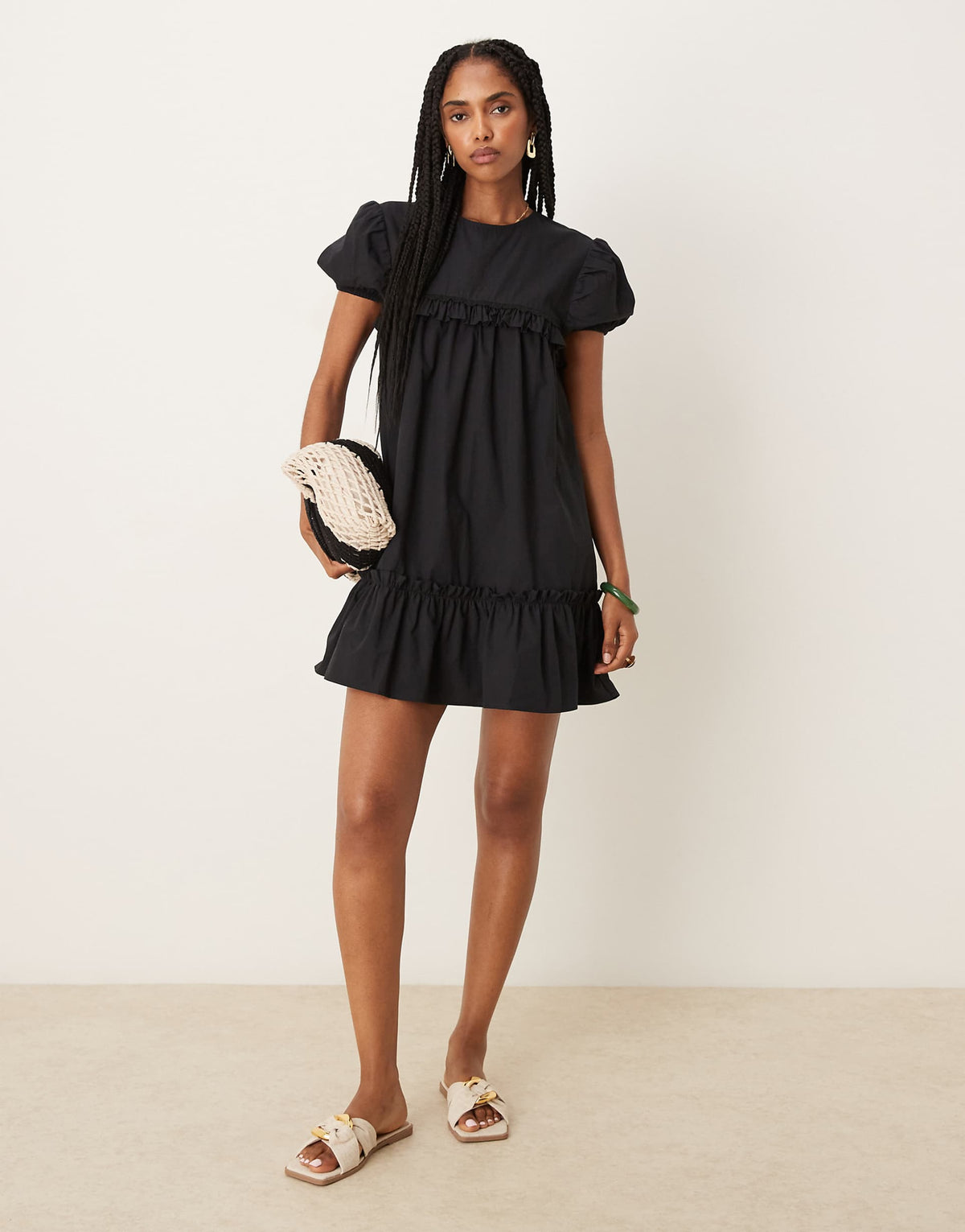 ASOS DESIGN peplum hem poplin mini dress in black