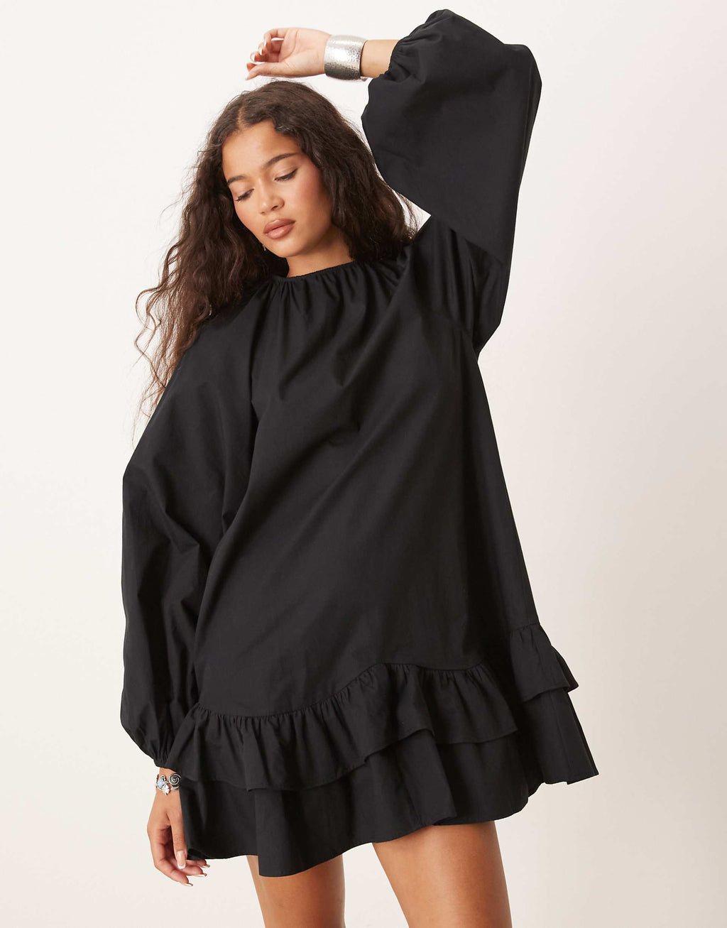 ASOS DESIGN dropped waist frill detail mini dress with lace trim in black