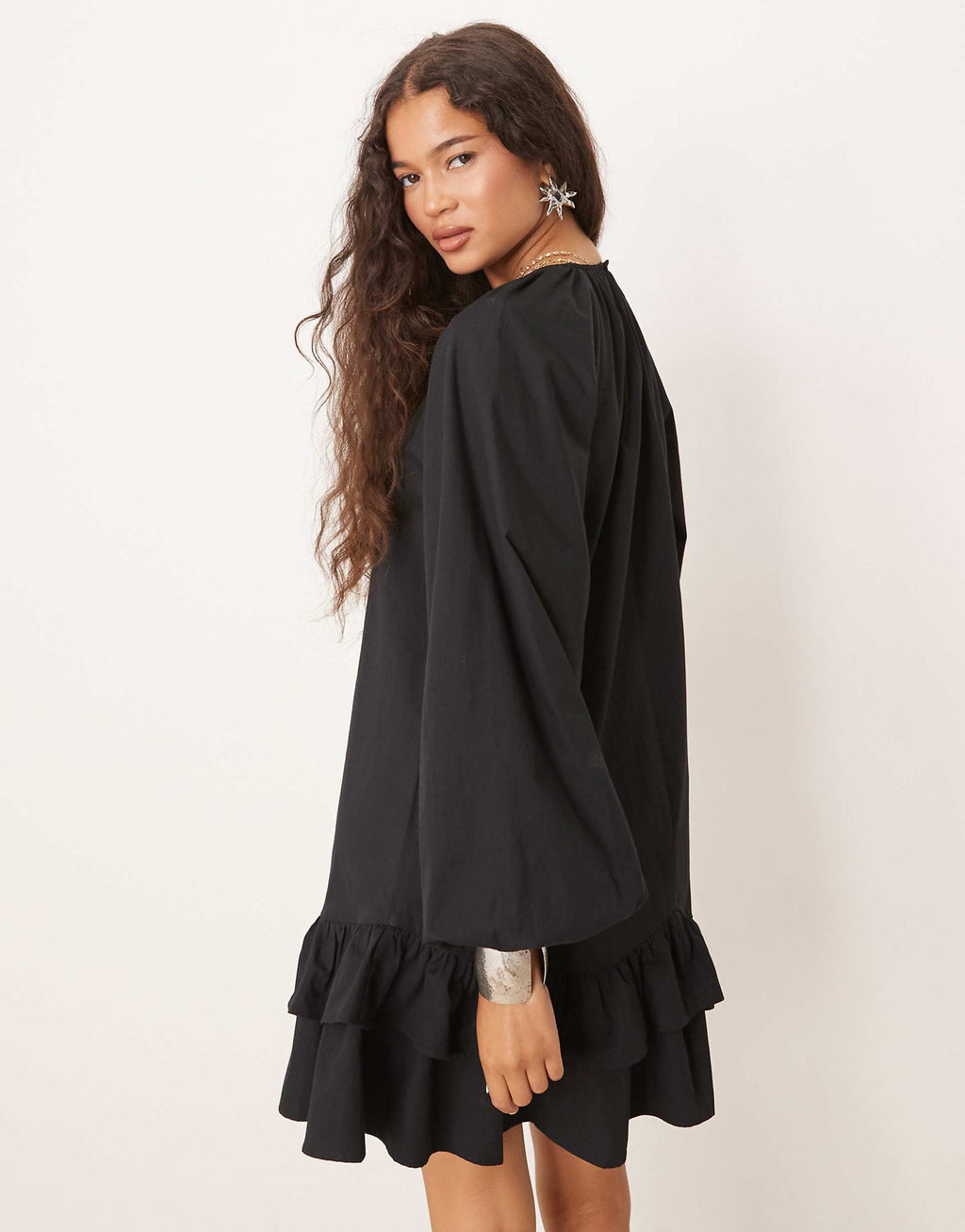 ASOS DESIGN dropped waist frill detail mini dress with lace trim in black