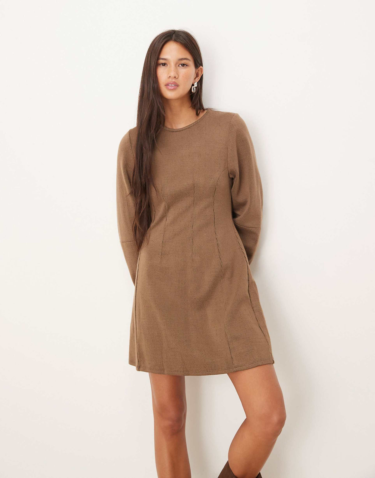 ASOS DESIGN seamed detail sculpted mini dress in mocha