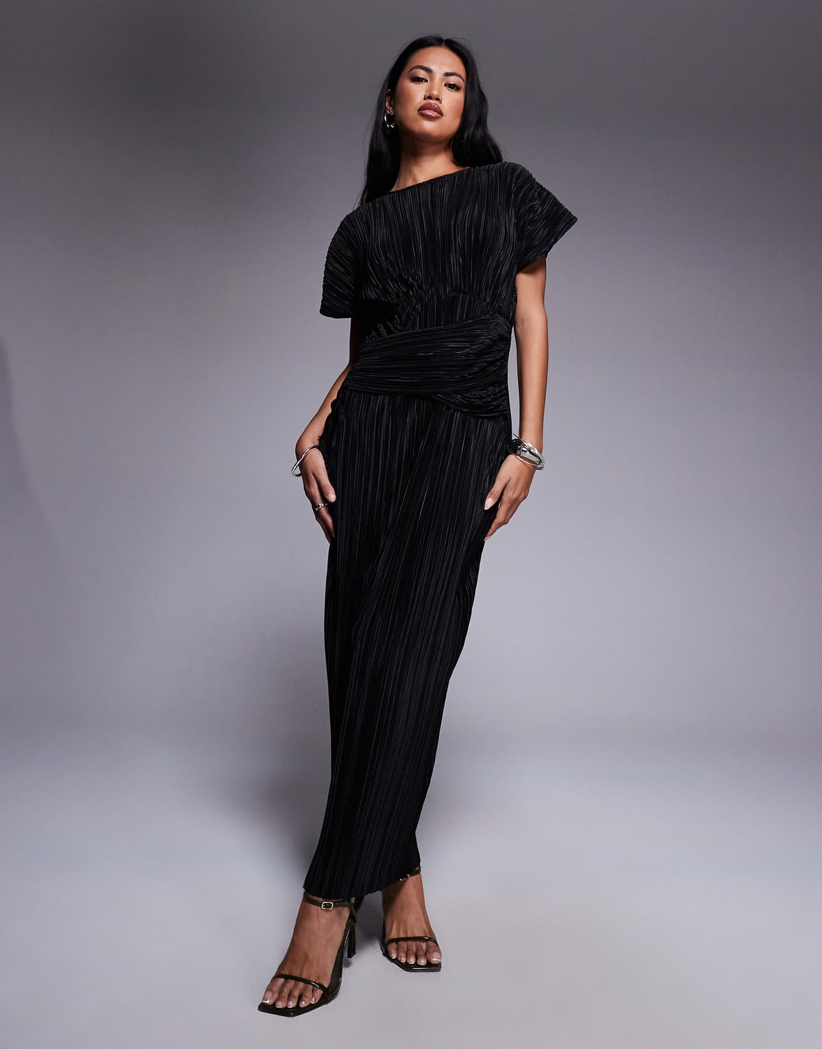 ASOS DESIGN twist front plisse sleeveless maxi dress in black