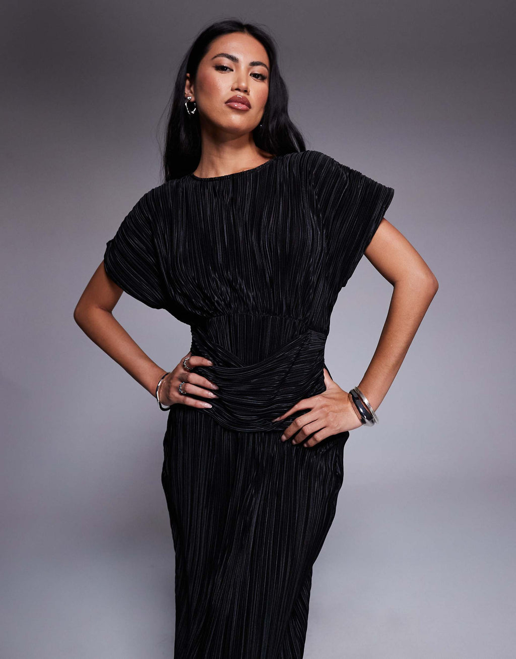 ASOS DESIGN twist front plisse sleeveless maxi dress in black