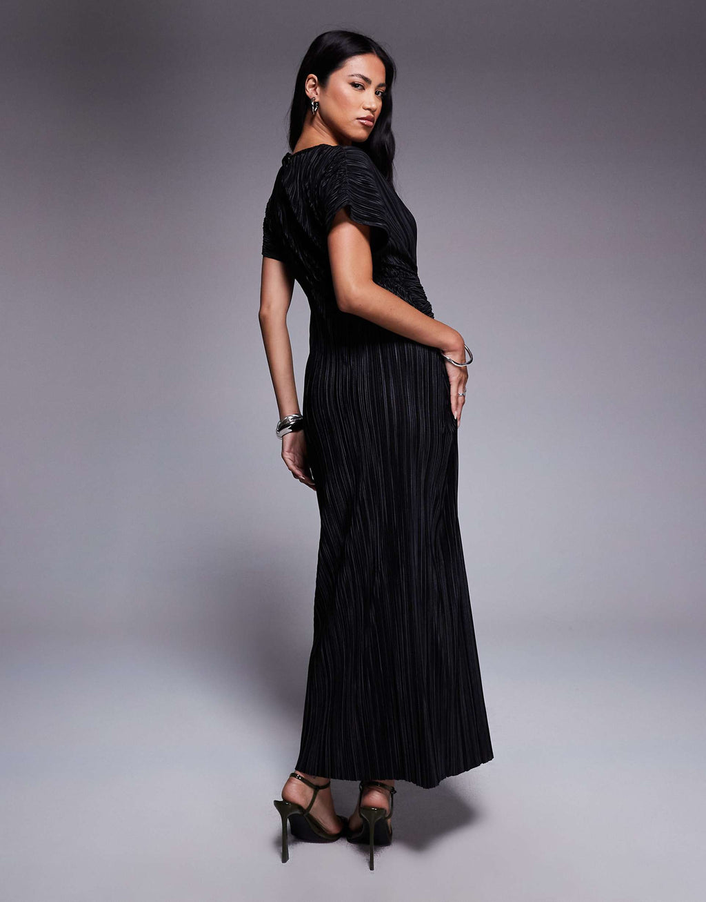 ASOS DESIGN twist front plisse sleeveless maxi dress in black
