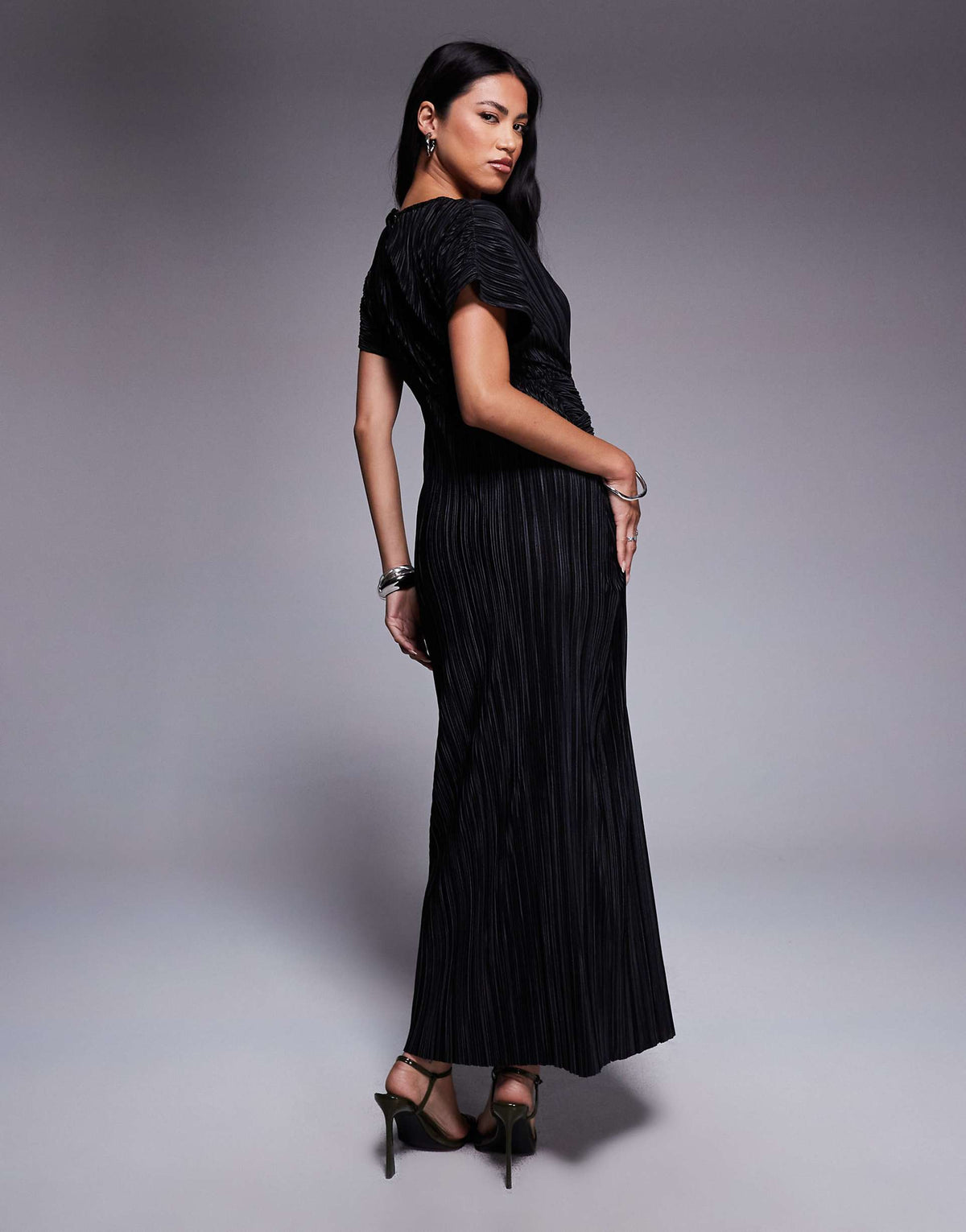 ASOS DESIGN twist front plisse sleeveless maxi dress in black