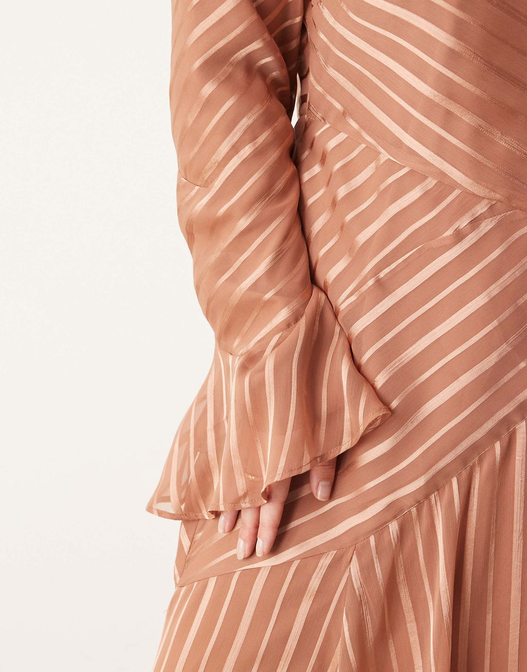 ASOS DESIGN Curve flare sleeve maxi dress with hem in rust stripes