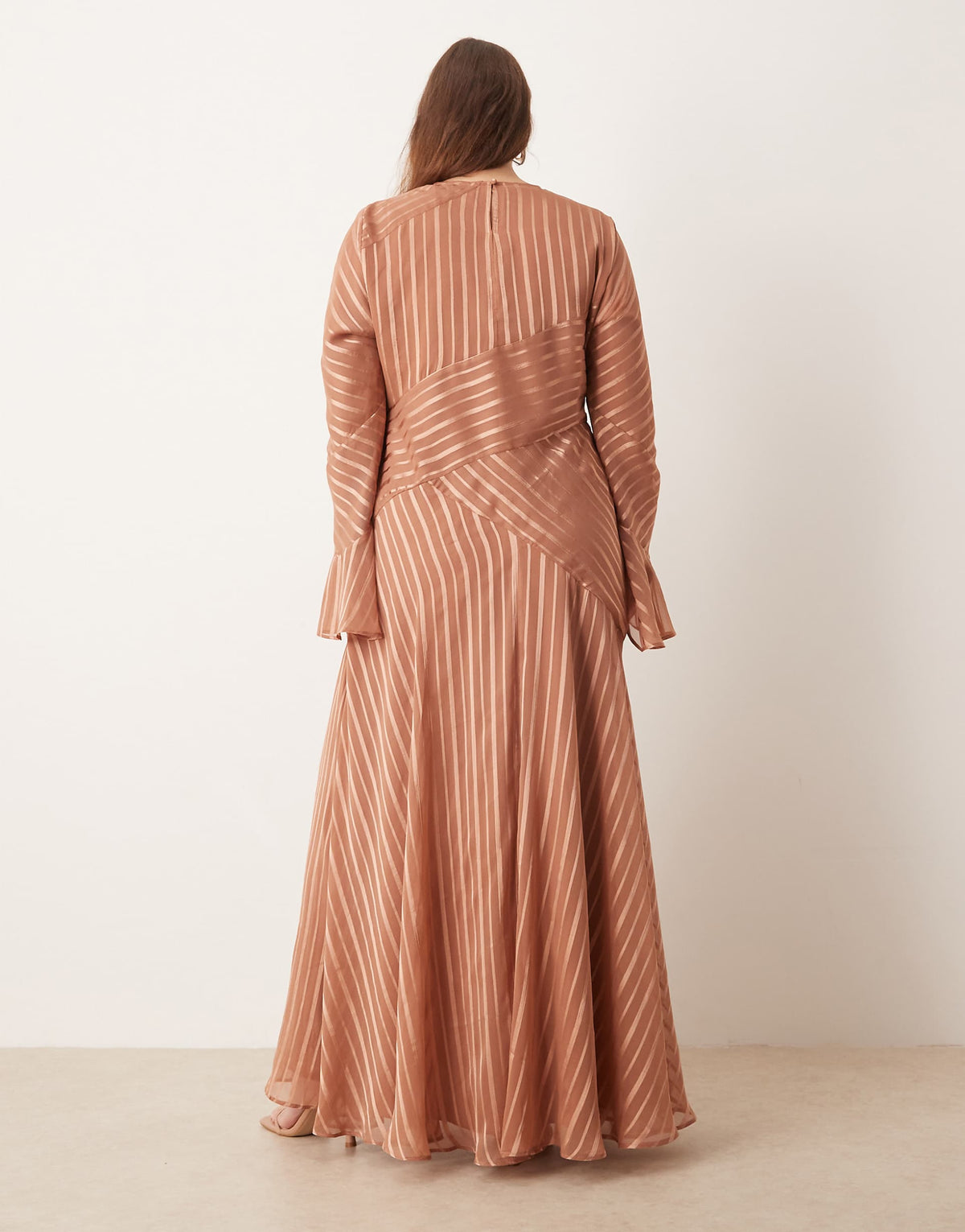 ASOS DESIGN Curve flare sleeve maxi dress with hem in rust stripes