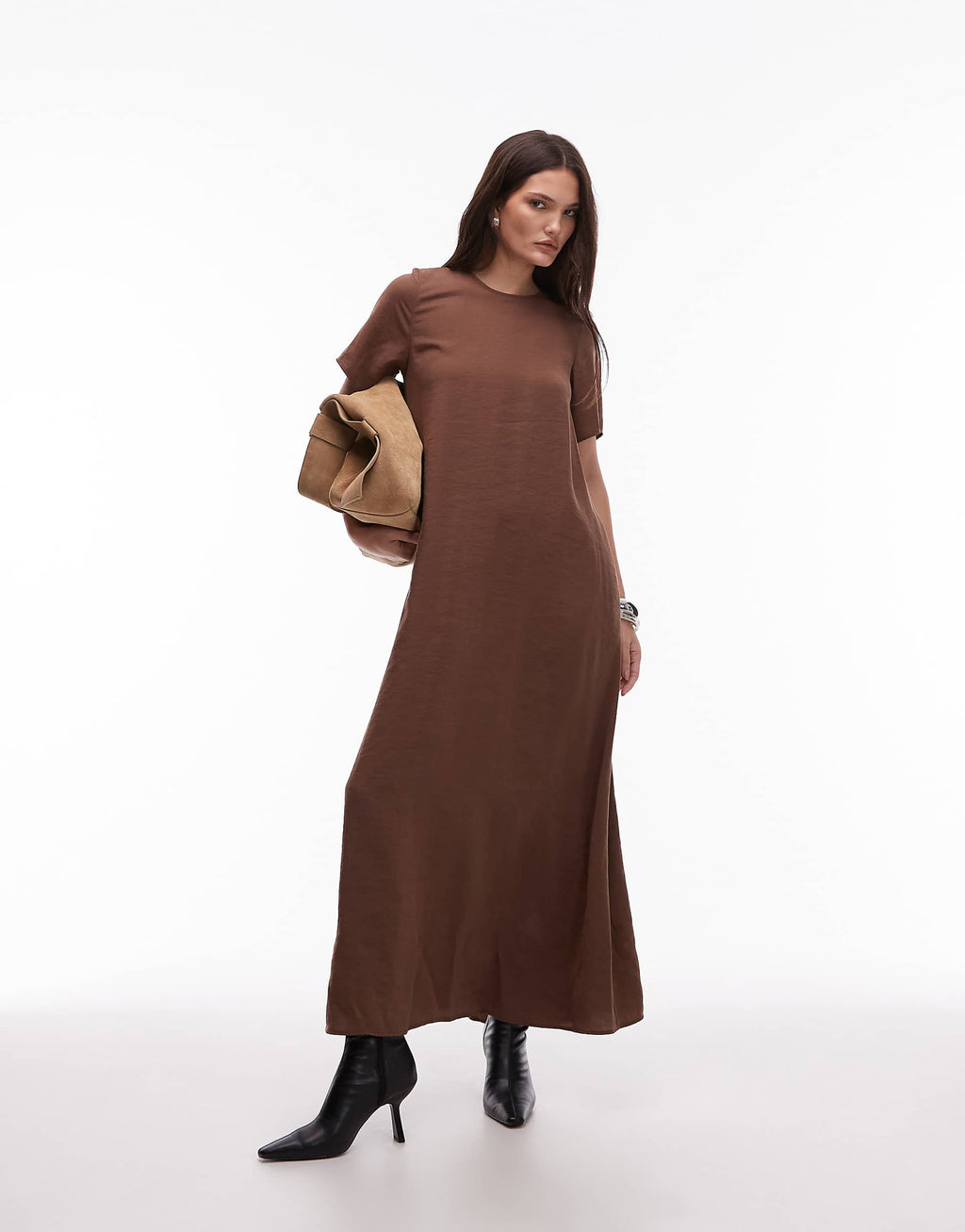 ASOS DESIGN modal trapeze t-shirt dress in brown