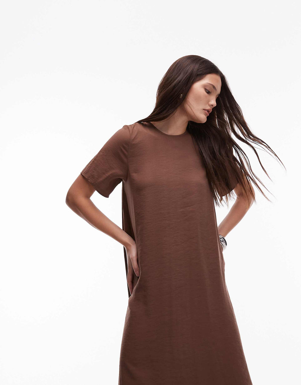 ASOS DESIGN modal trapeze t-shirt dress in brown