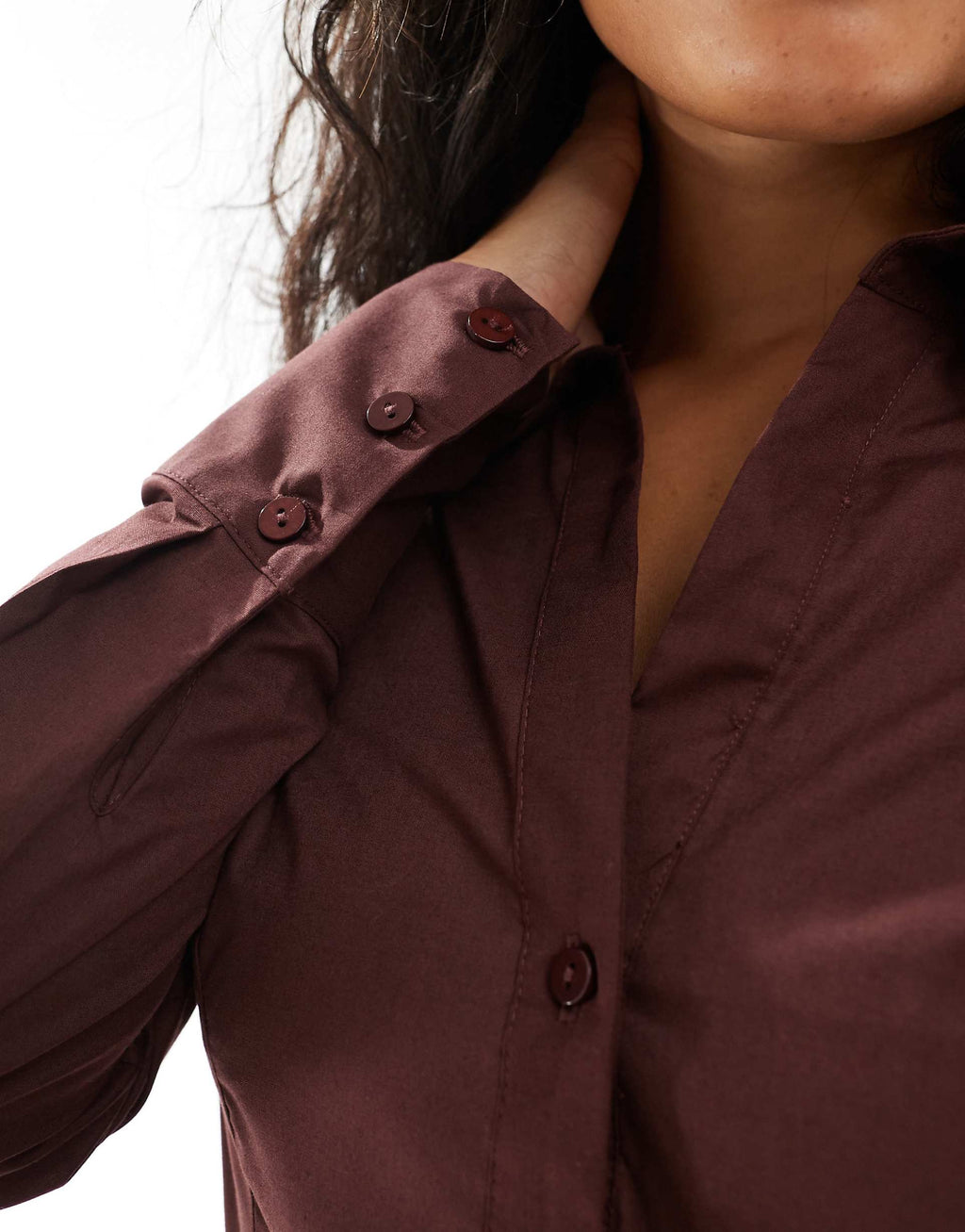 Miss Selfridge poplin fitted shirt dress in chocolate