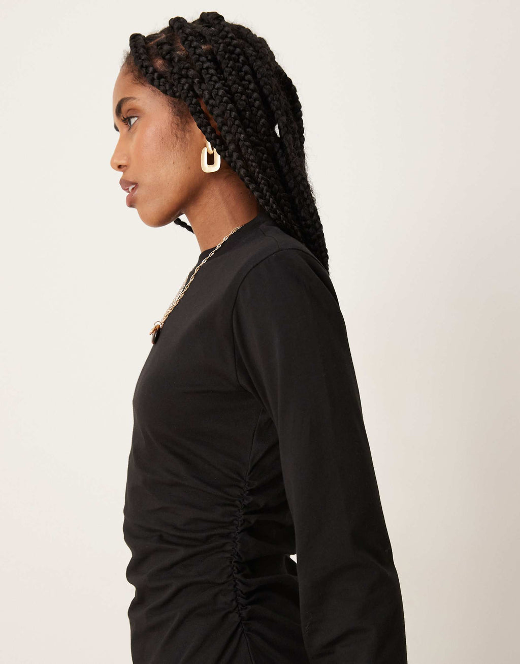ASOS DESIGN shoulder pad detailing cinched long sleeve casual mini dress in black