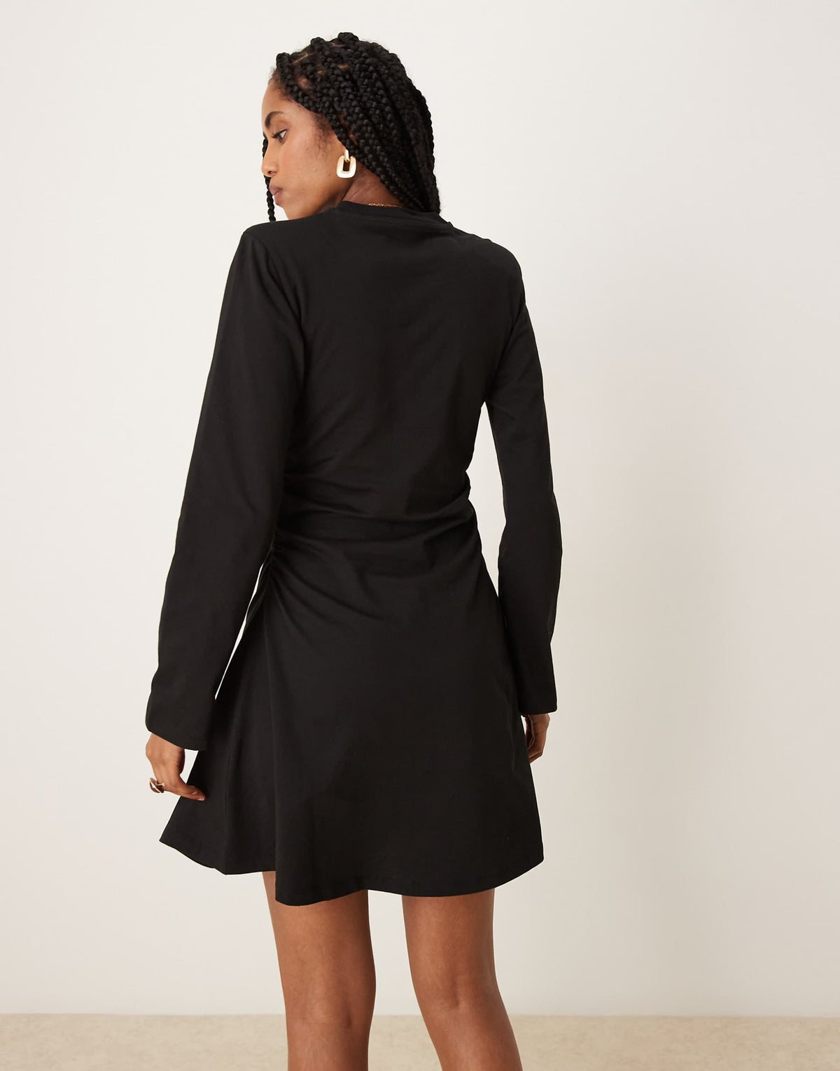 ASOS DESIGN shoulder pad detailing cinched long sleeve casual mini dress in black