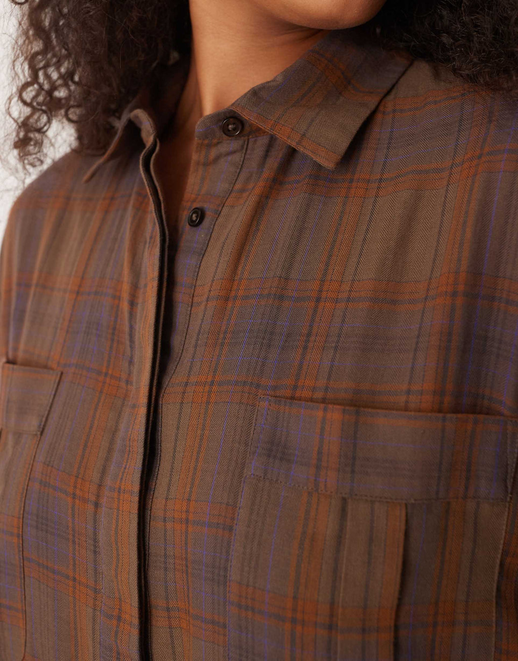 ASOS DESIGN Curve mini shirt dress with wide cuffs and oversized pockets in brown plaid