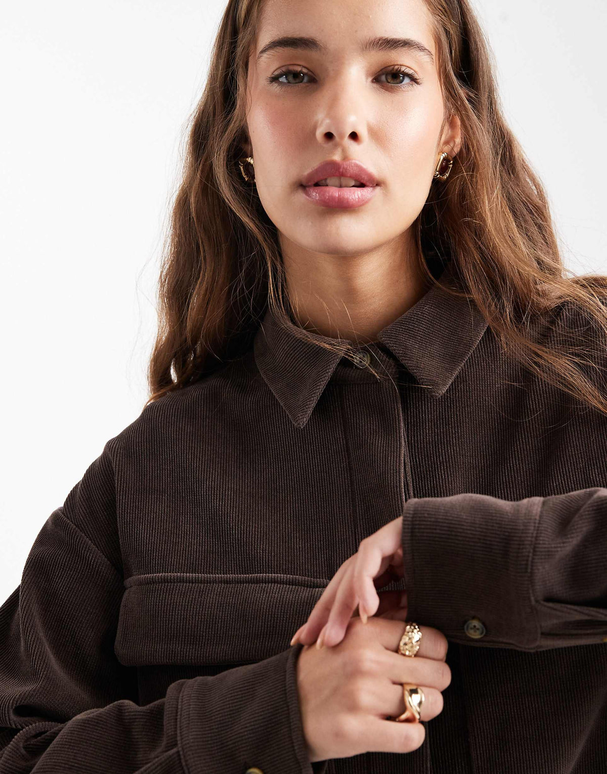 ASOS DESIGN cord utility shirt mini dress in chocolate