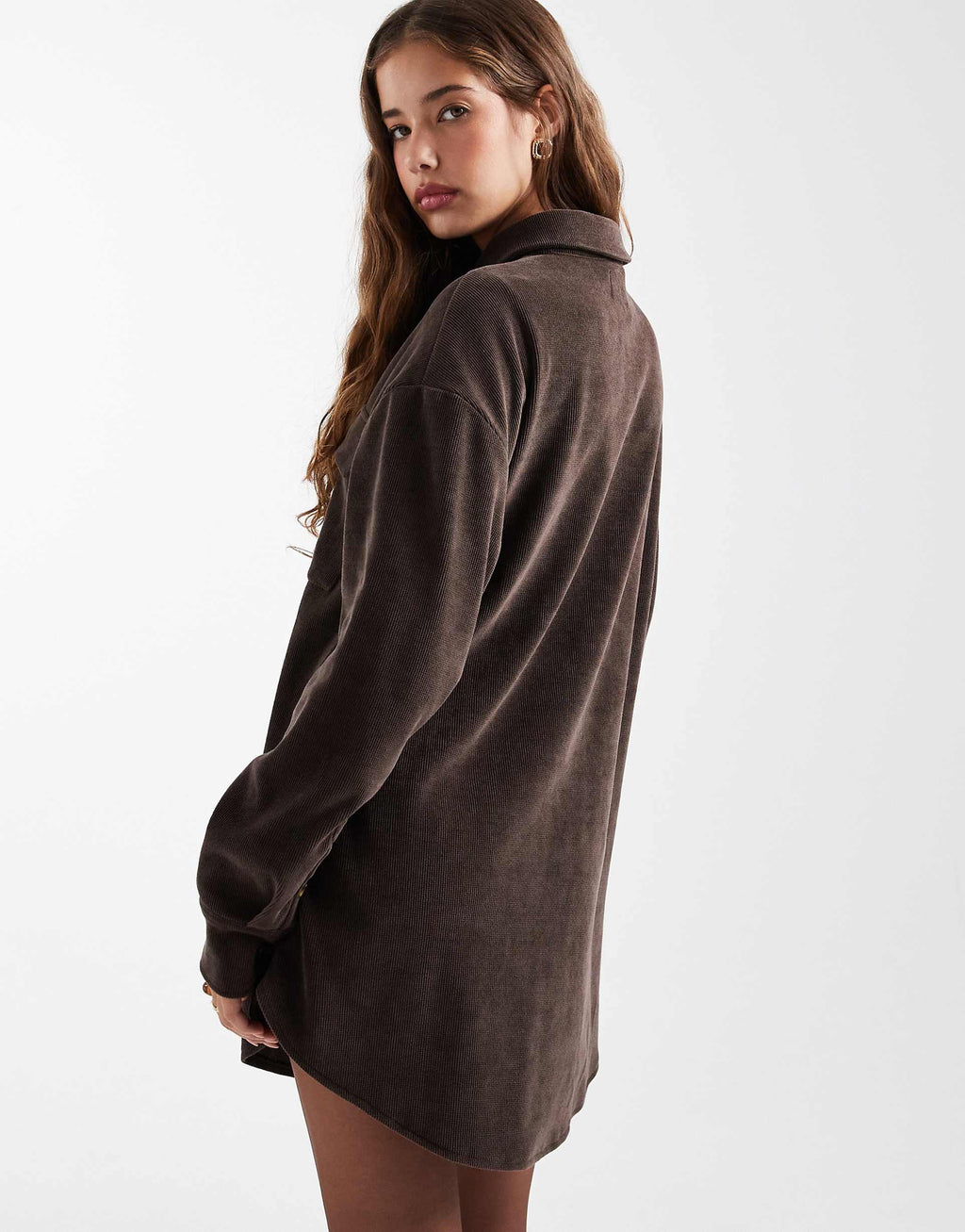 ASOS DESIGN cord utility shirt mini dress in chocolate