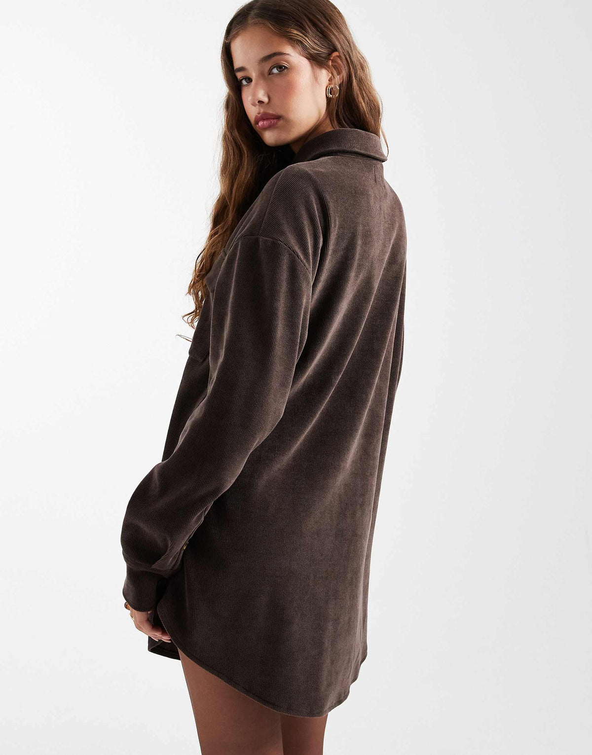 ASOS DESIGN cord utility shirt mini dress in chocolate