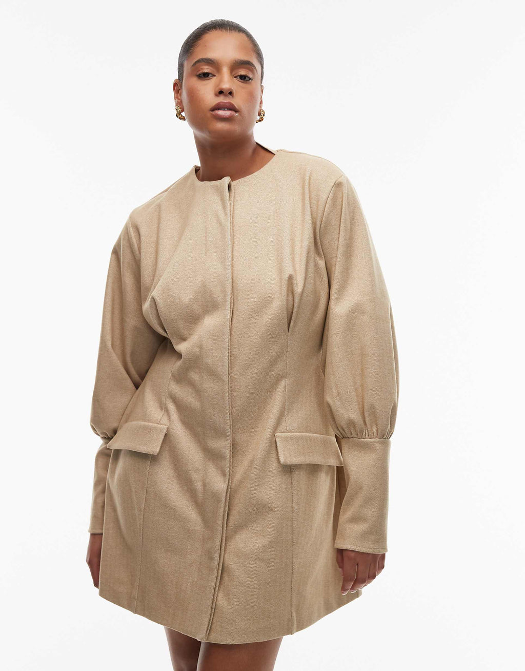 ASOS DESIGN Curve sculpted puff sleeve blazer mini dress in stone
