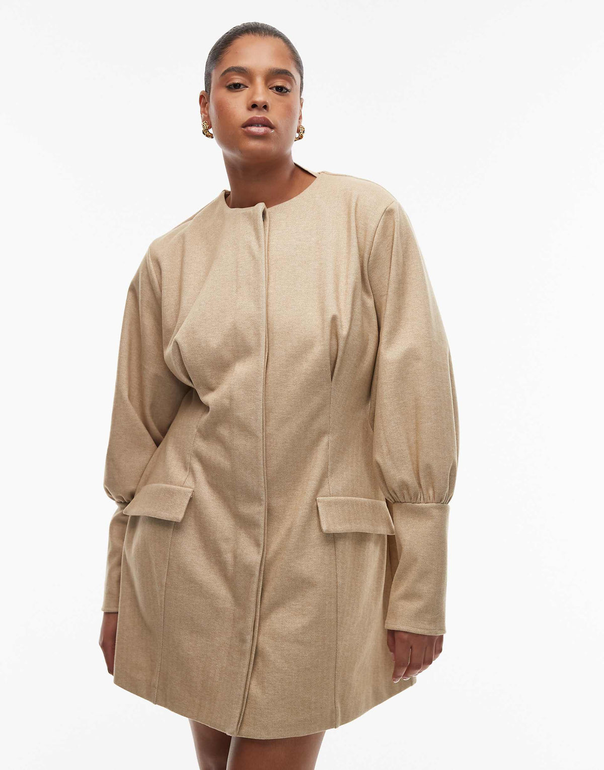 ASOS DESIGN Curve sculpted puff sleeve blazer mini dress in stone