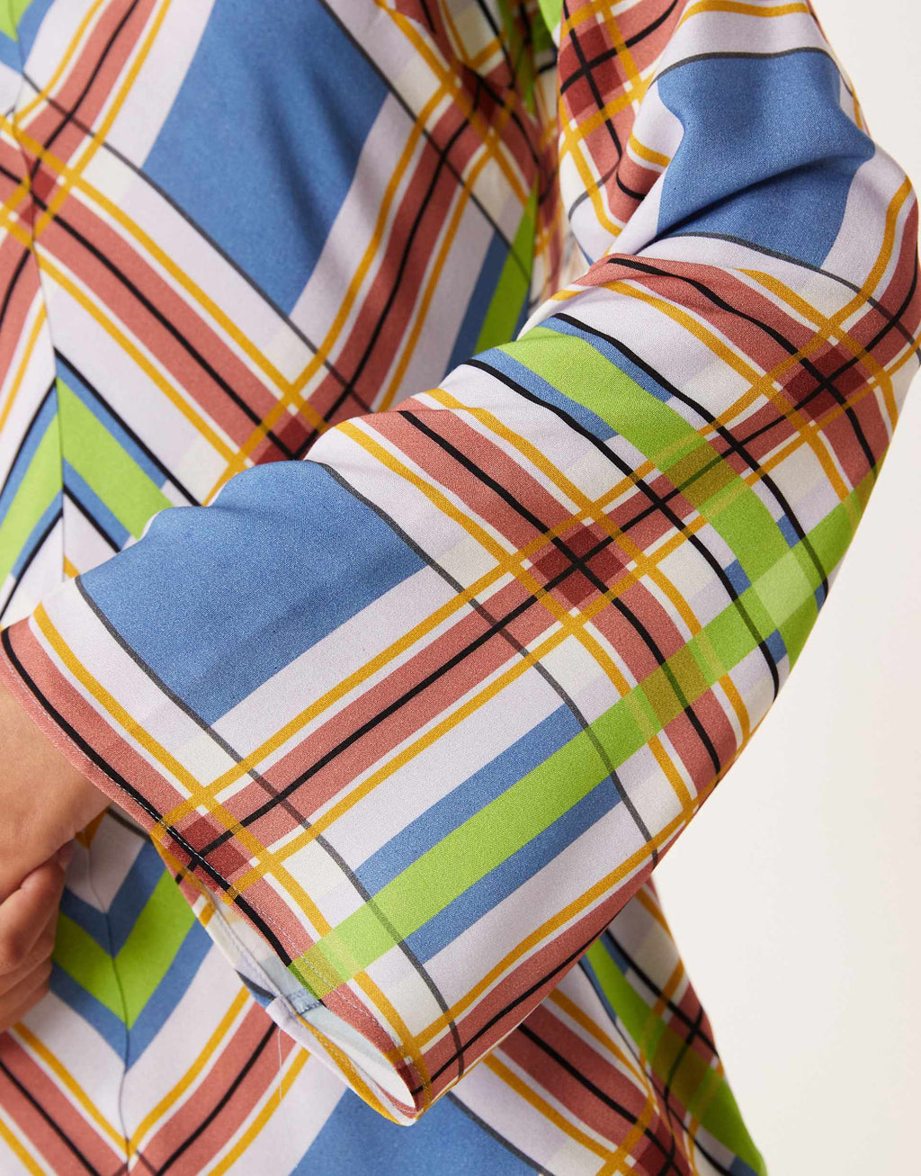 ASOS DESIGN crew neck mini dress with flare sleeves in multi plaid print