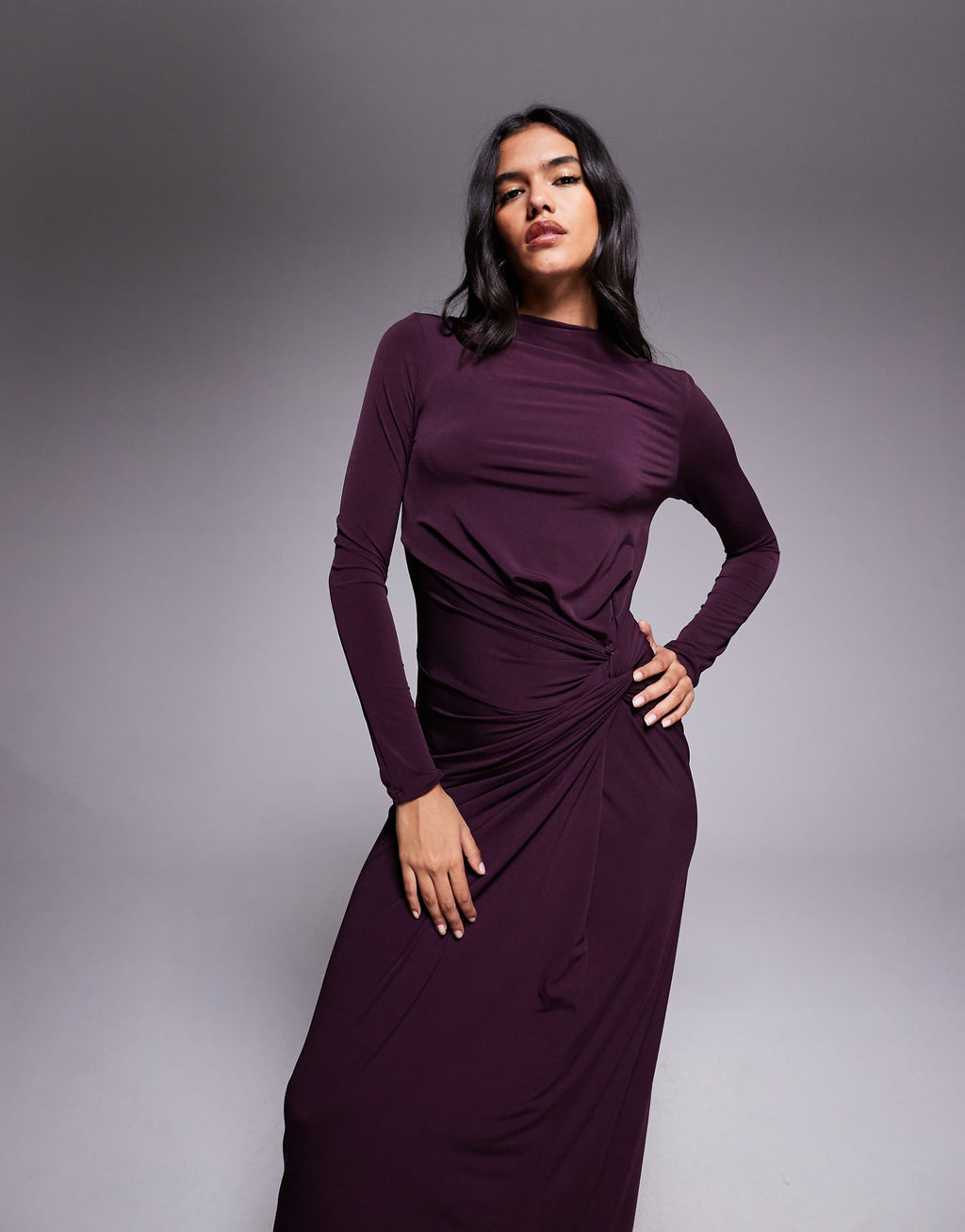 Daska Exclusive high neck maxi dress in deep fig