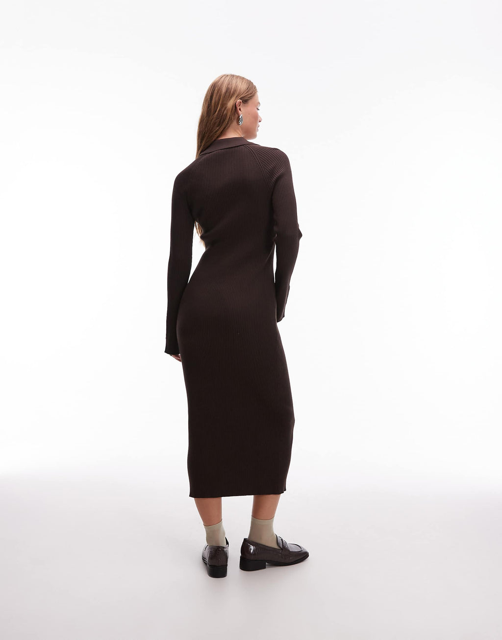 & Other Stories knit midi dress with polo collar in brown
