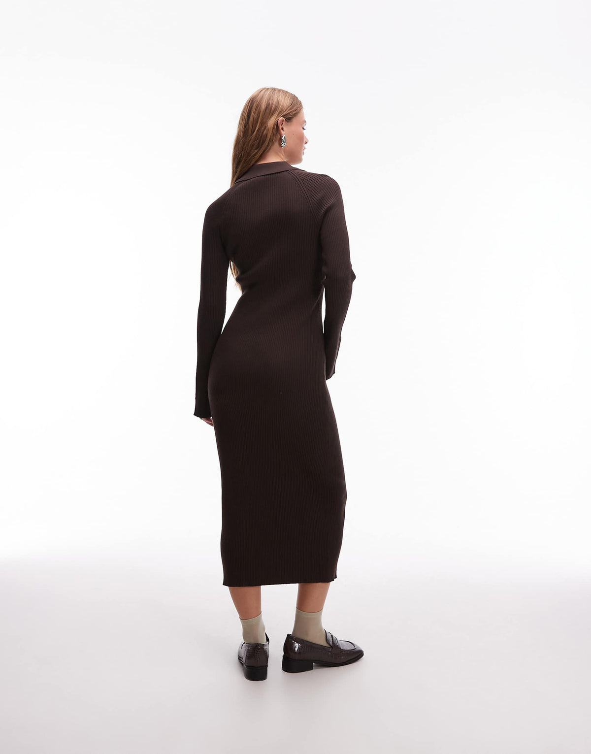& Other Stories knit midi dress with polo collar in brown