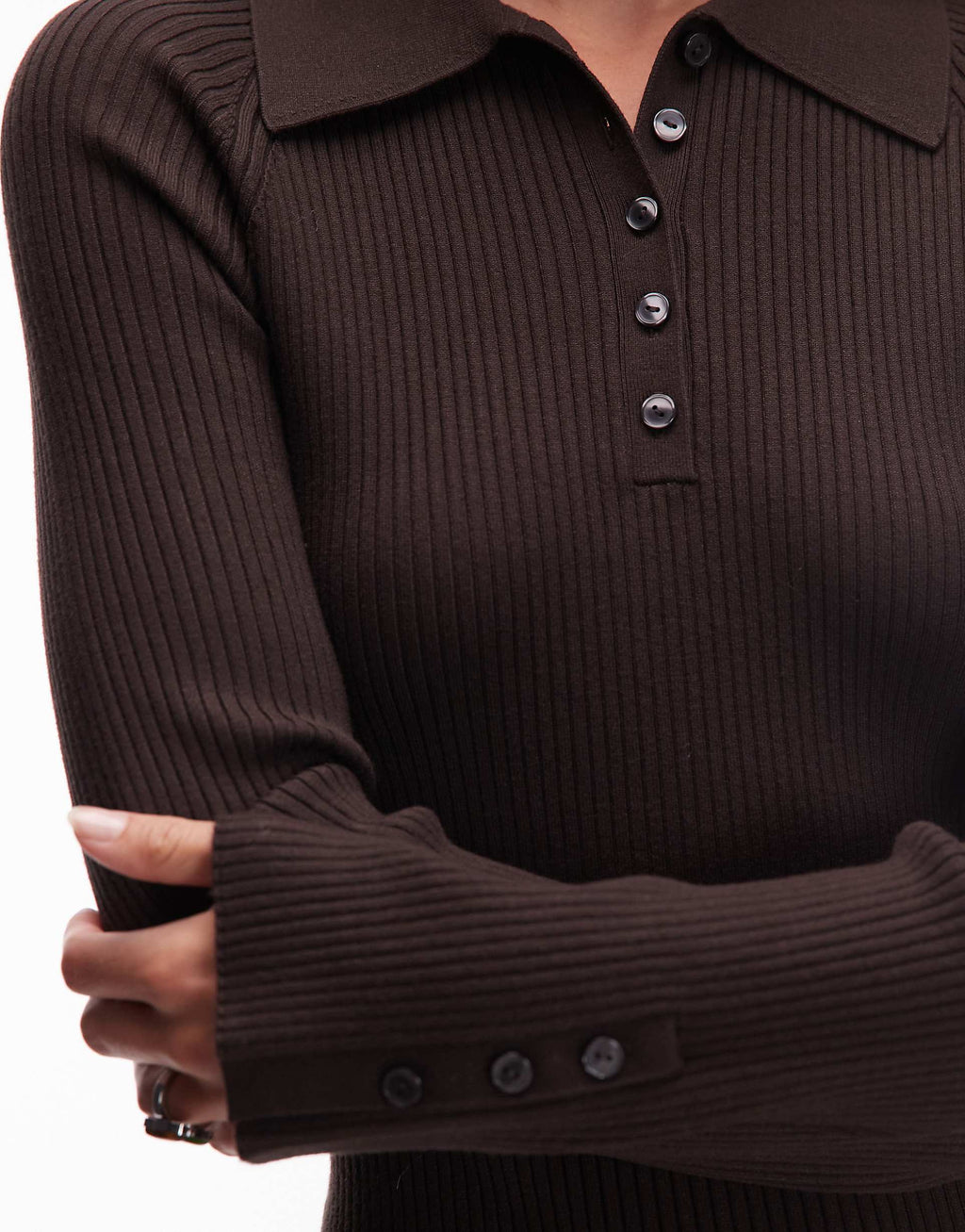 & Other Stories knit midi dress with polo collar in brown
