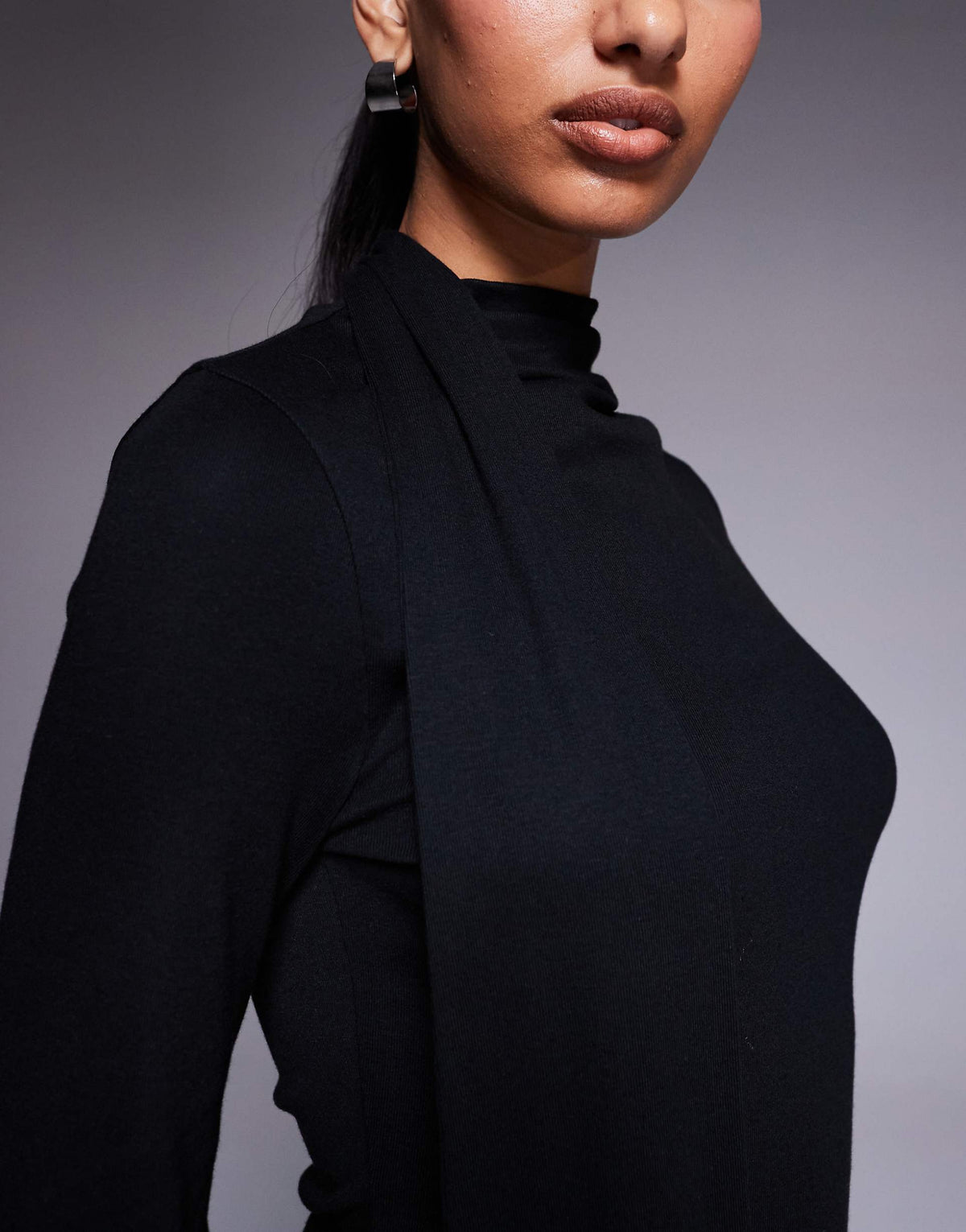ASOS DESIGN scarf detail fluted sleeve midi dress in black