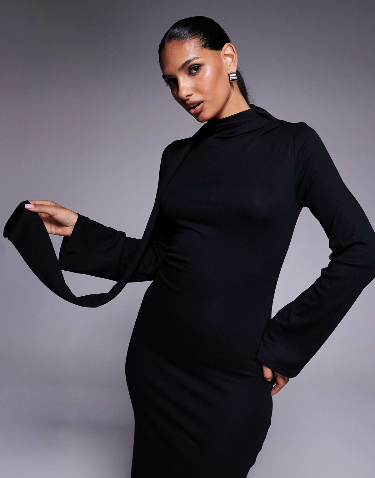 ASOS DESIGN scarf detail fluted sleeve midi dress in black