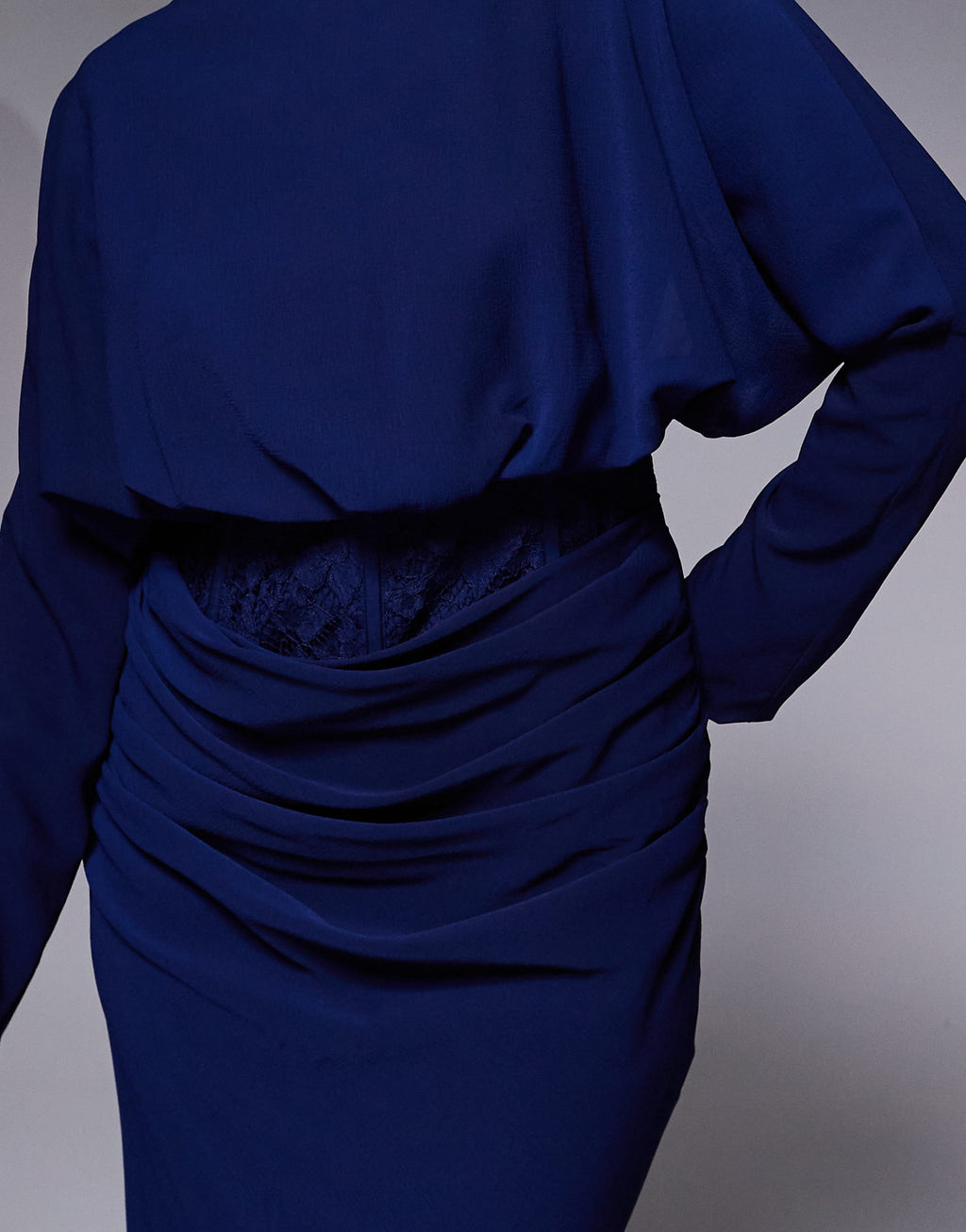ASOS DESIGN long sleeve lace bodice blouson maxi dress in navy