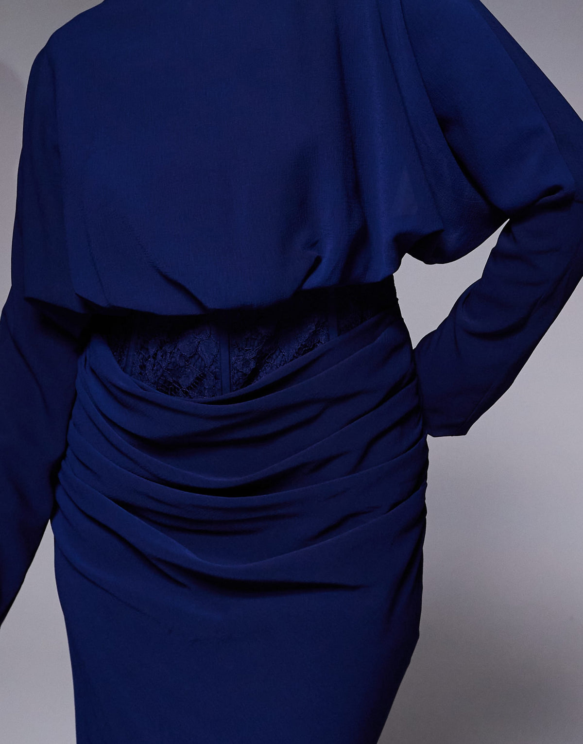 ASOS DESIGN long sleeve lace bodice blouson maxi dress in navy