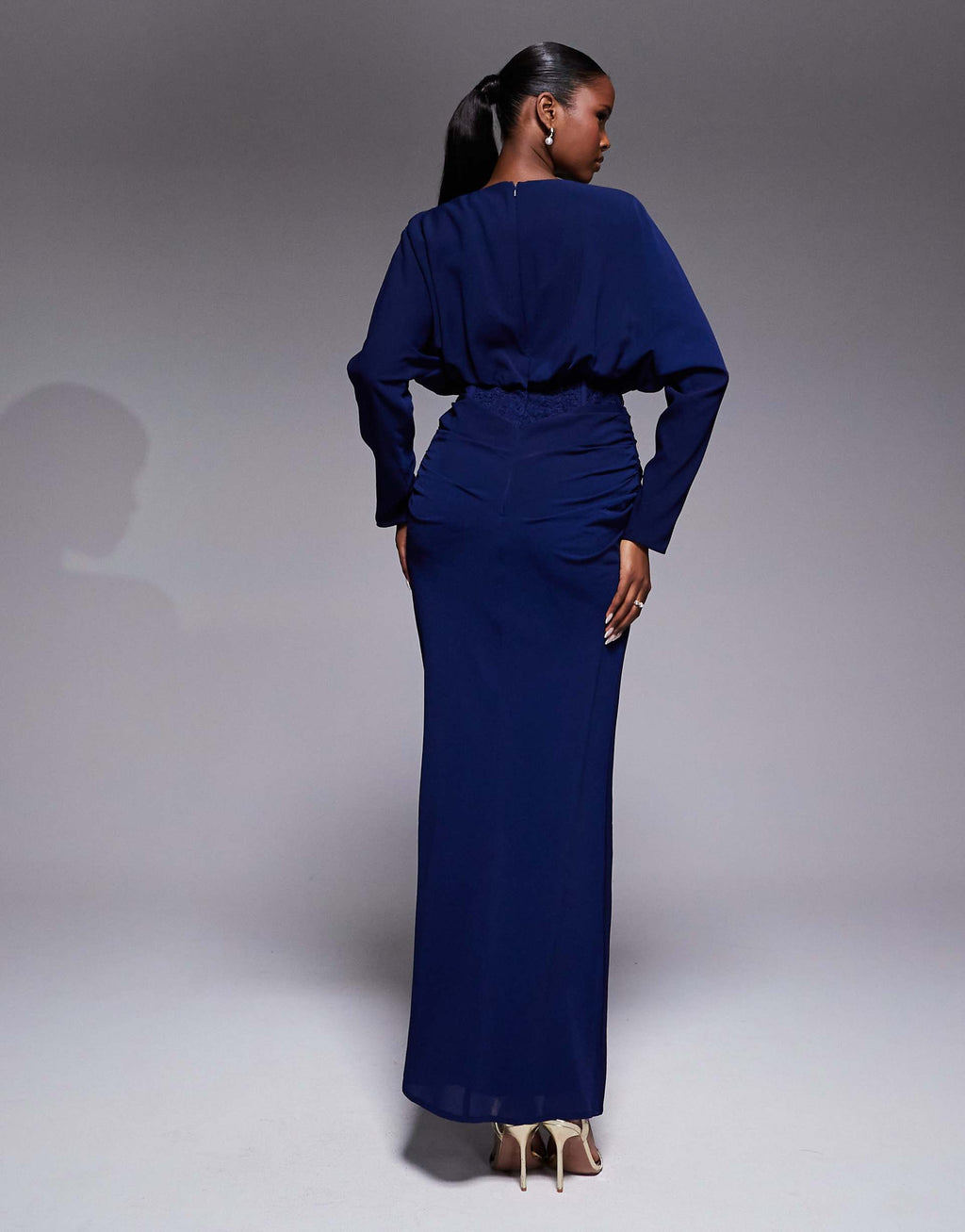 ASOS DESIGN long sleeve lace bodice blouson maxi dress in navy