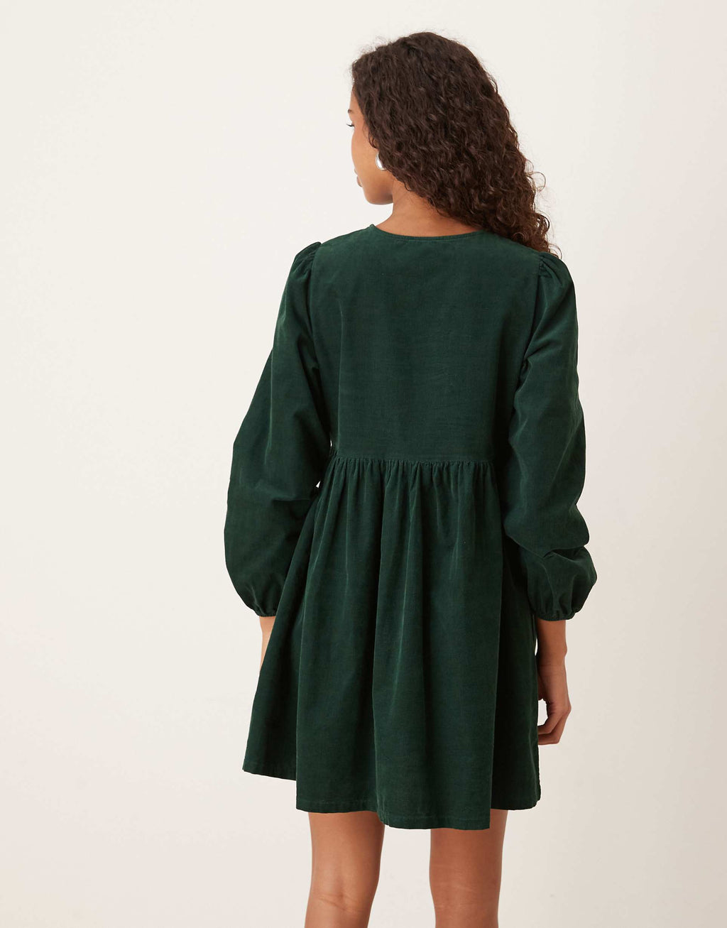 Nobody's Child Eden cord triple bow smock mini dress in dark green