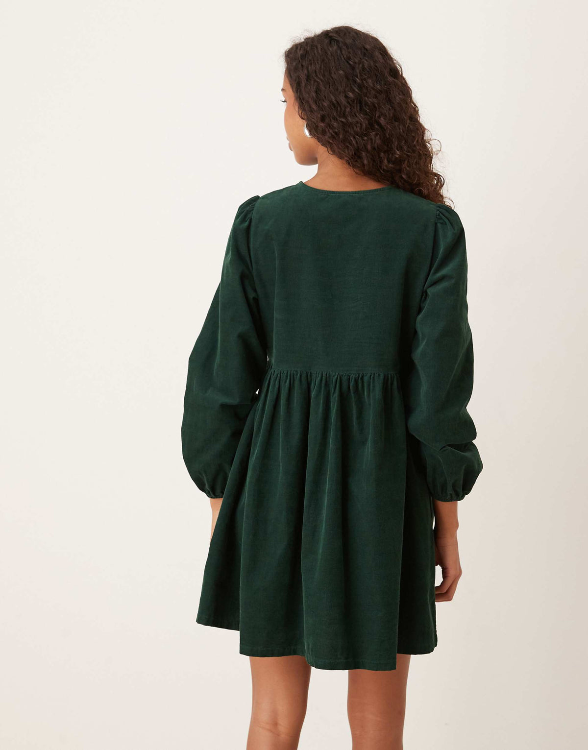 Nobody's Child Eden cord triple bow smock mini dress in dark green