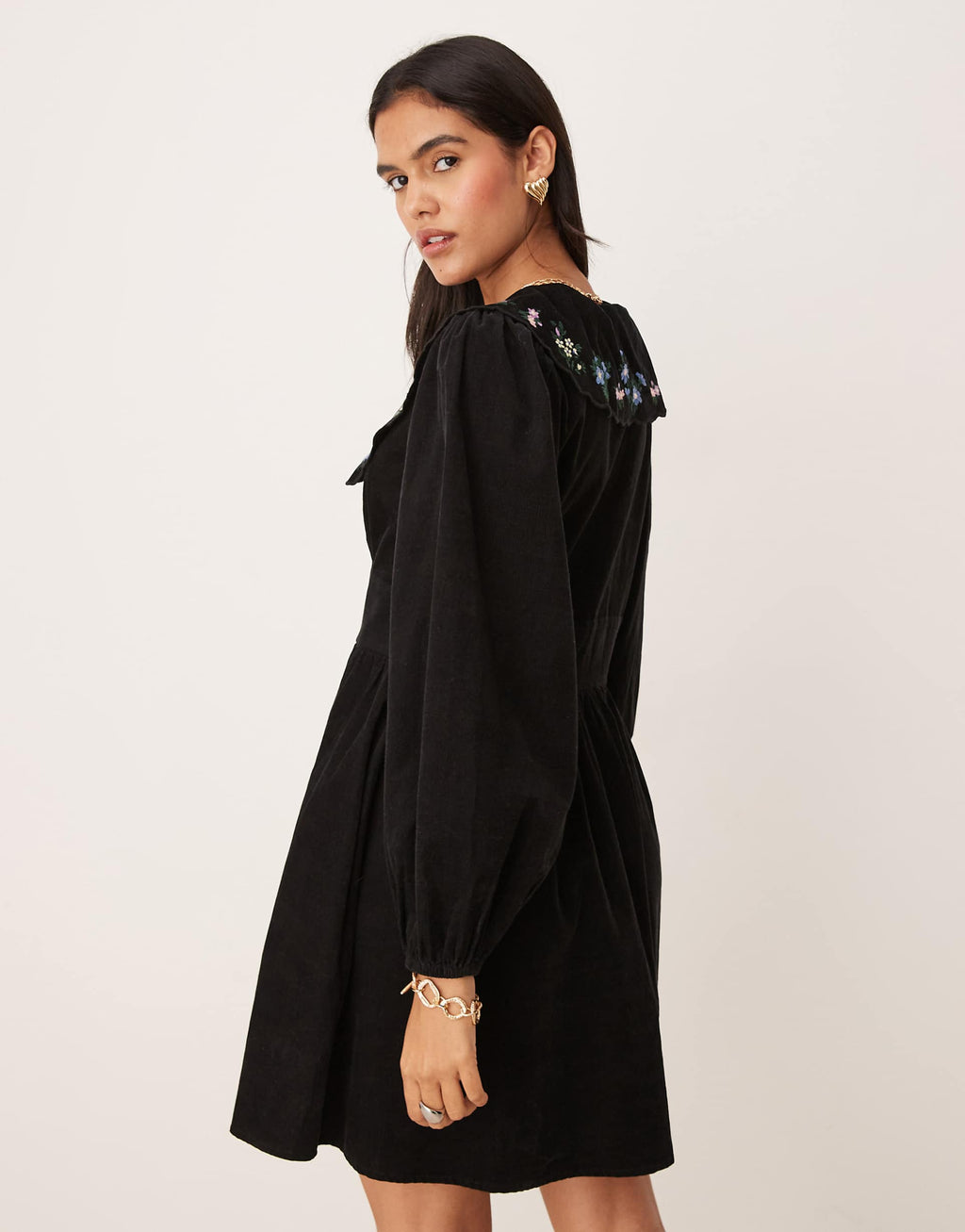 Nobody's Child Birdie mini dress with embroidered collar in black