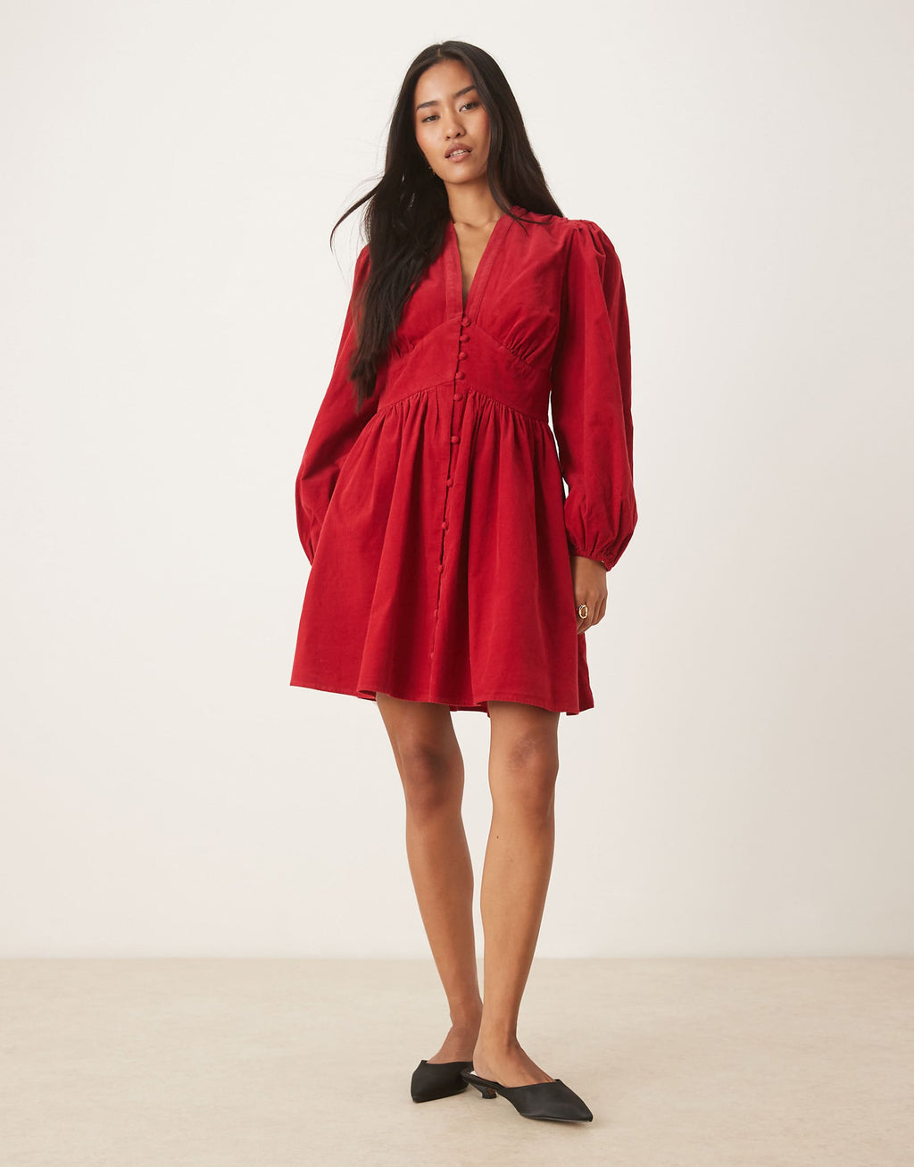 Nobody's Child Starlight corduroy long sleeve mini dress in red