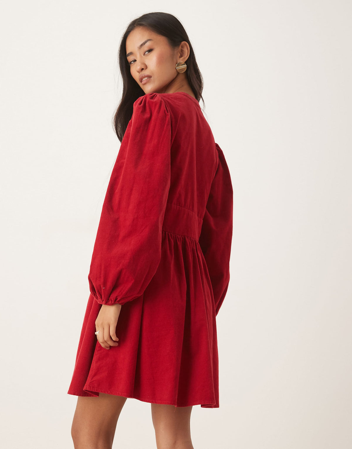 Nobody's Child Starlight corduroy long sleeve mini dress in red