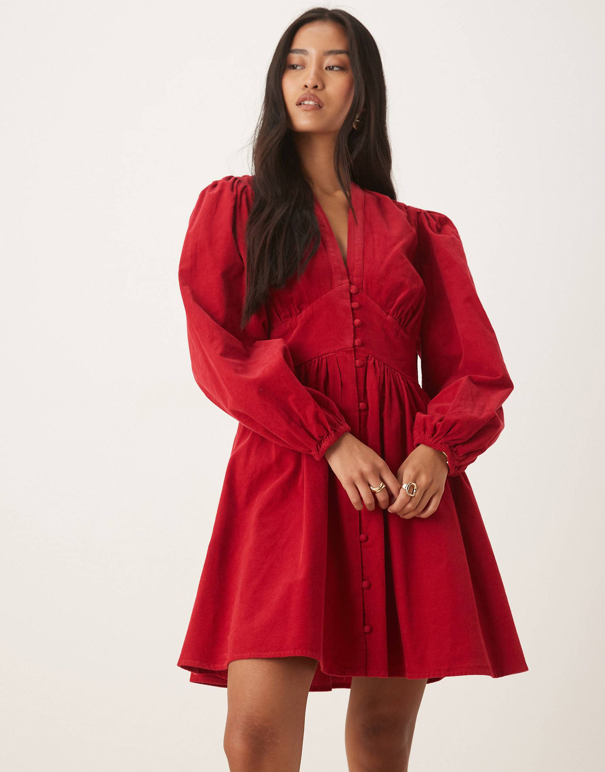 Nobody's Child Starlight corduroy long sleeve mini dress in red
