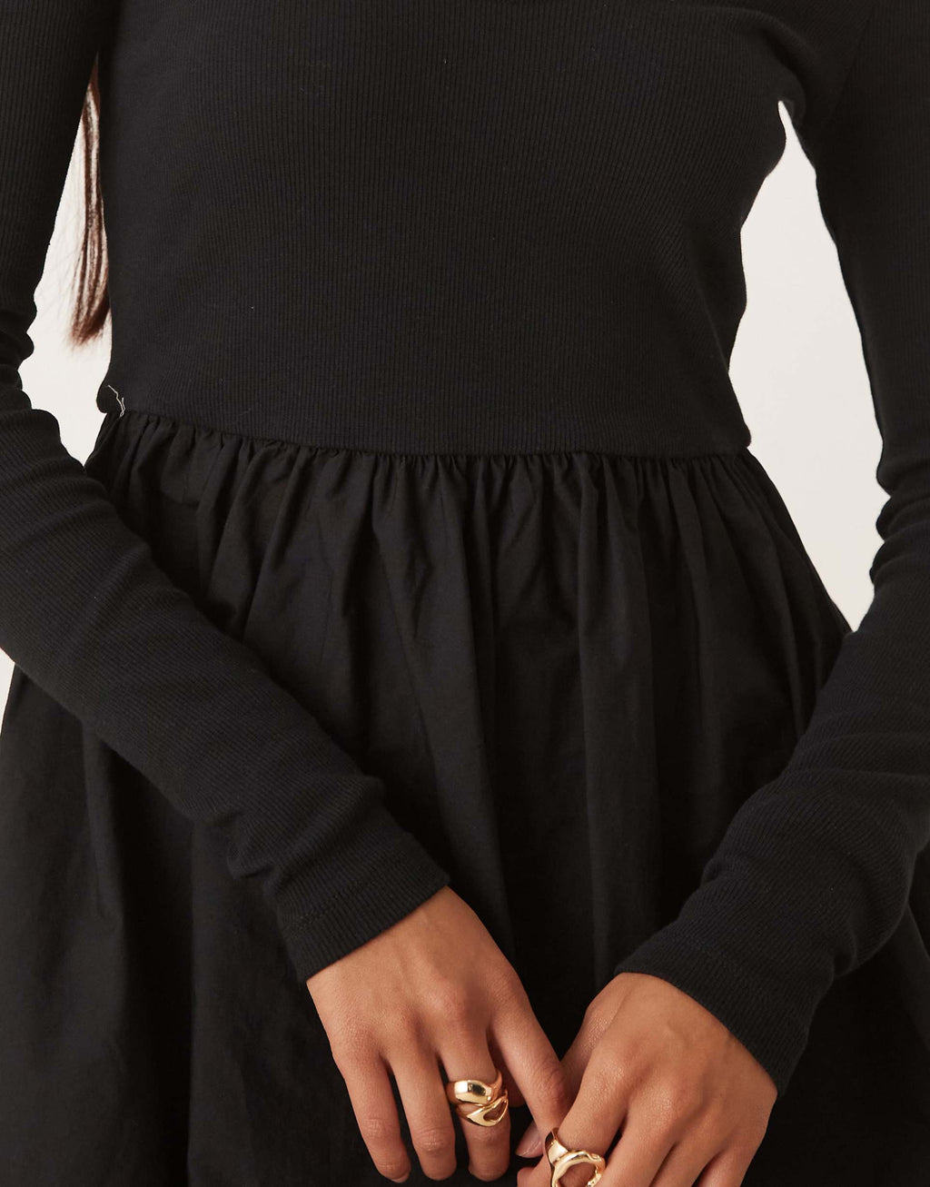 Nobody's Child scoop neck long sleeve mini dress in black