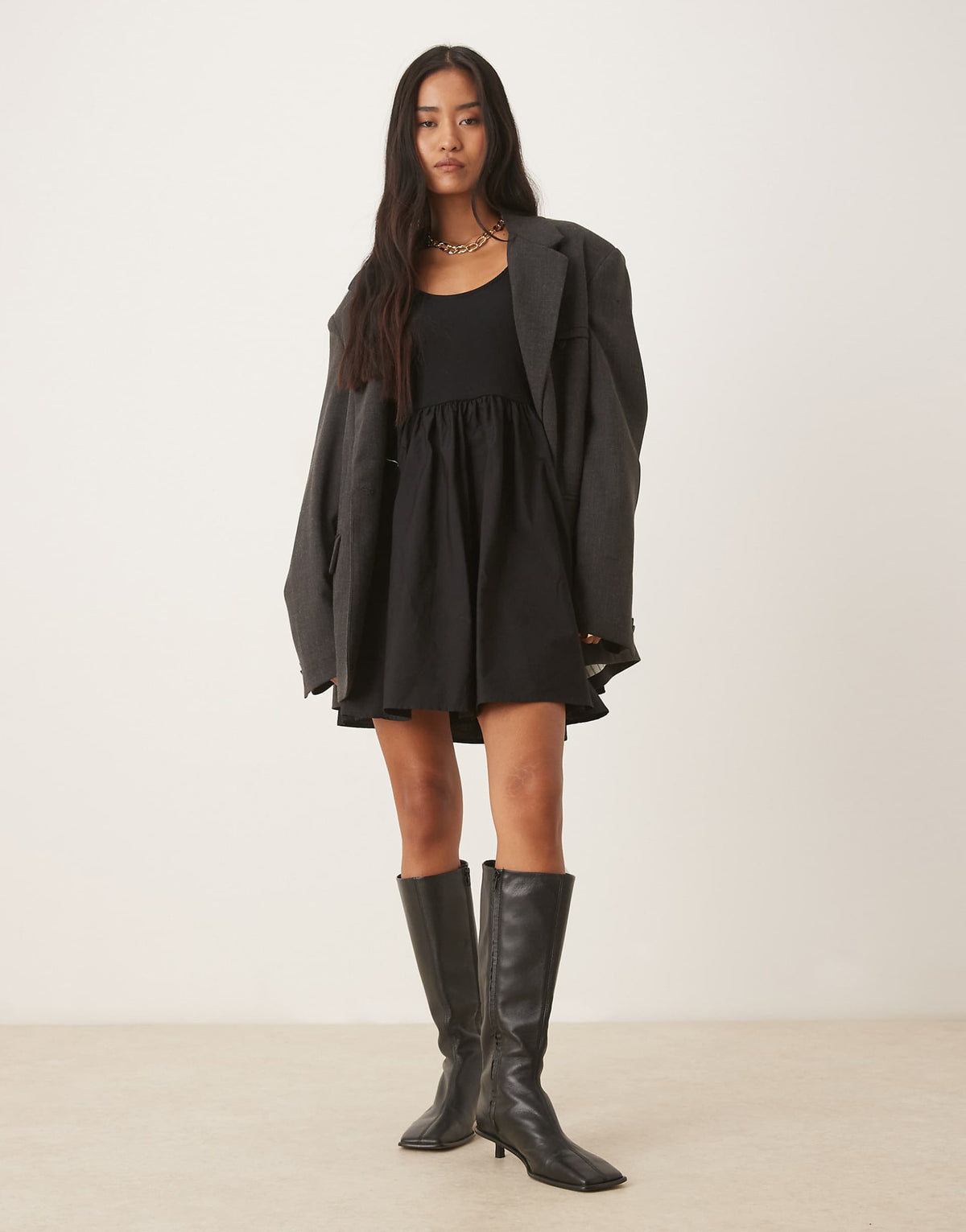 Nobody's Child scoop neck long sleeve mini dress in black