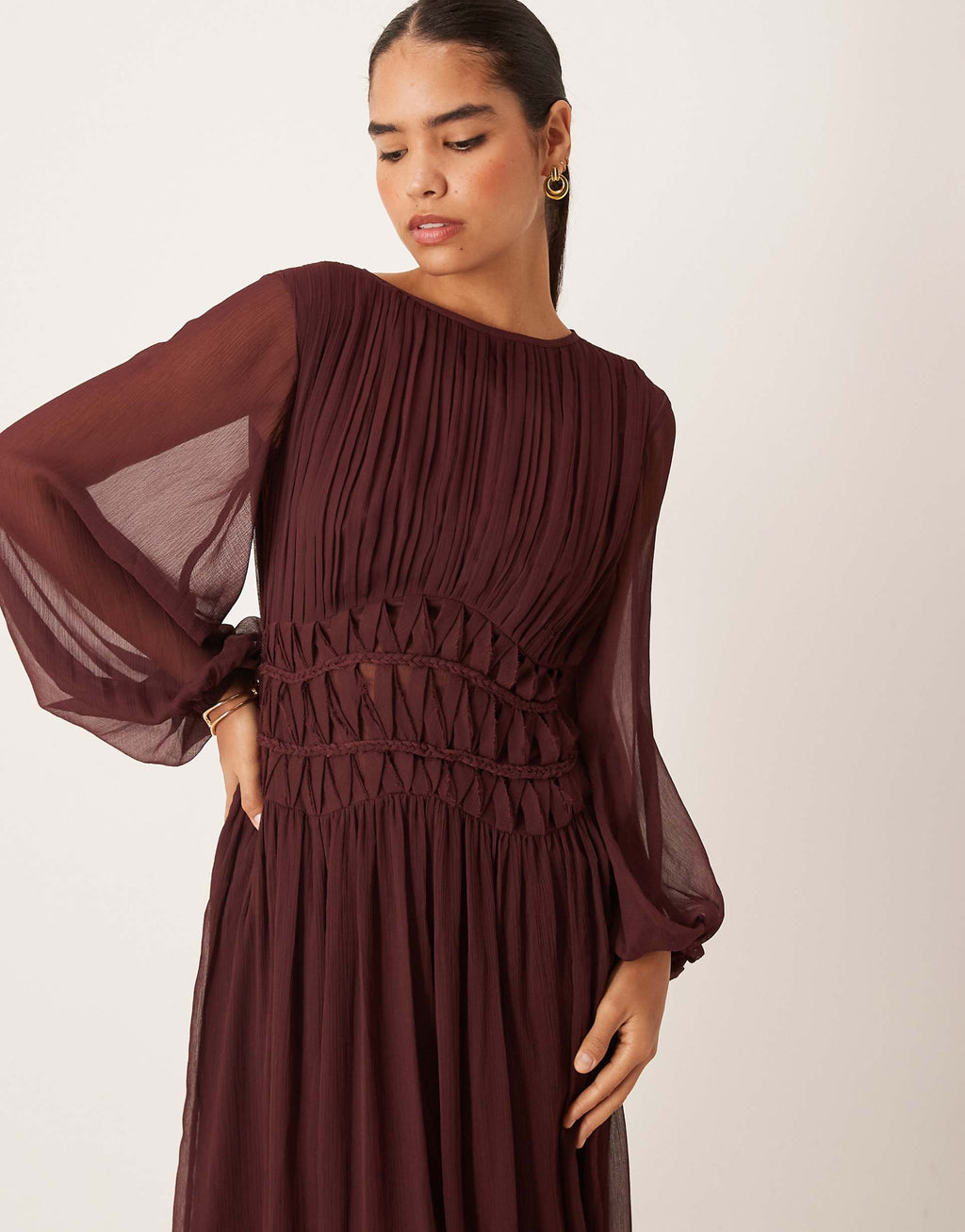 ASOS DESIGN macrame waisted detail maxi dress in berry